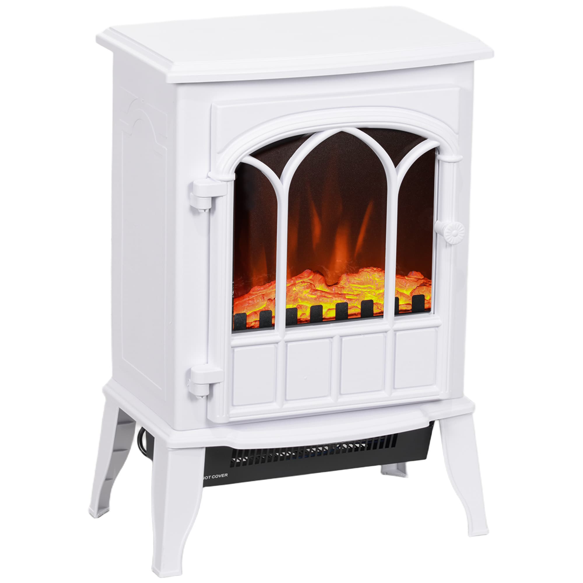 HOMCOM Cheminée électrique sur pied 1000/2000 W, fausse cheminée décorative avec effet flamme LED, blanc