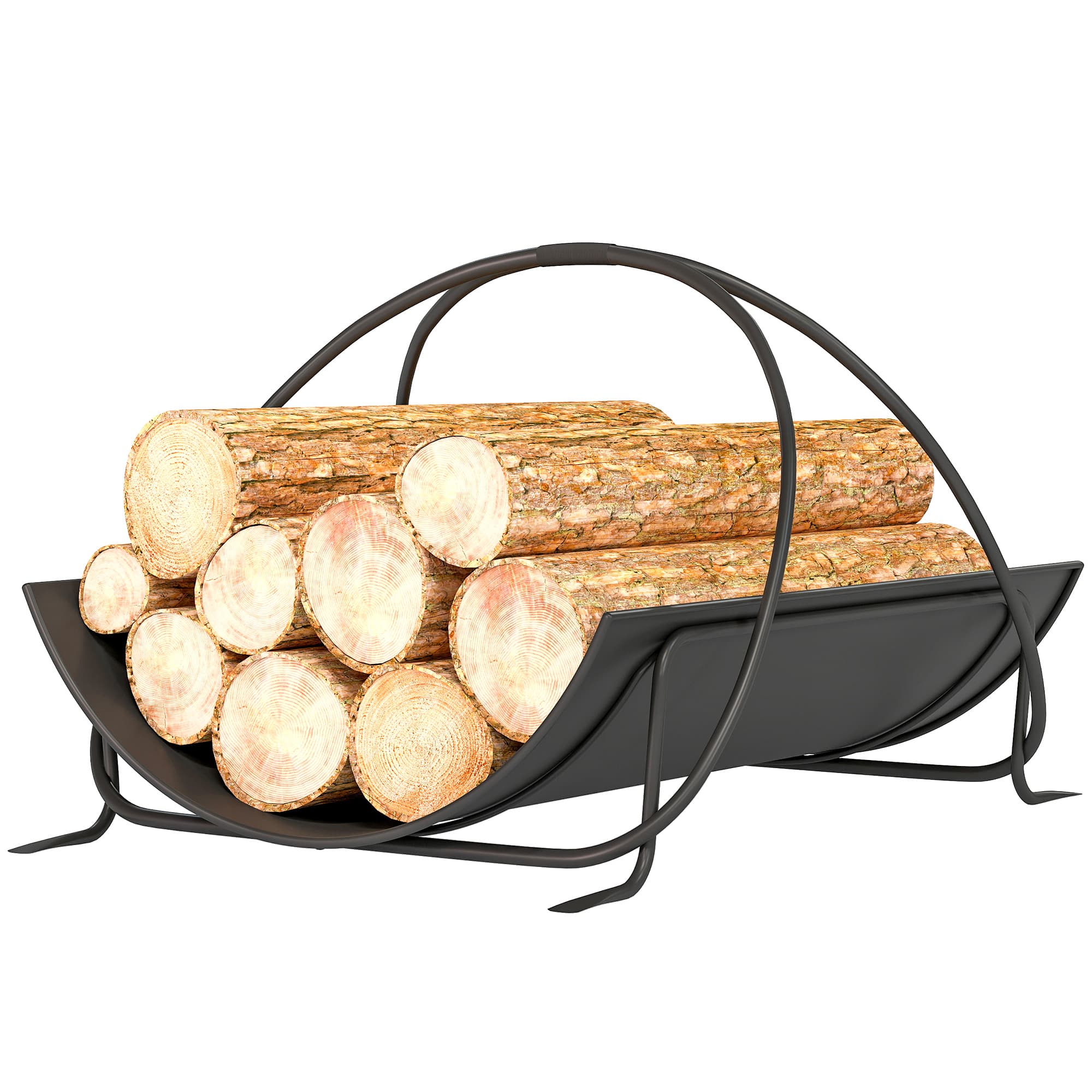 Outsunny Étagère à bois de chauffage pour l'intérieur 51 x 38 x 33cm géométrique étagère à bois de chauffage avec poignée en métal, Noir