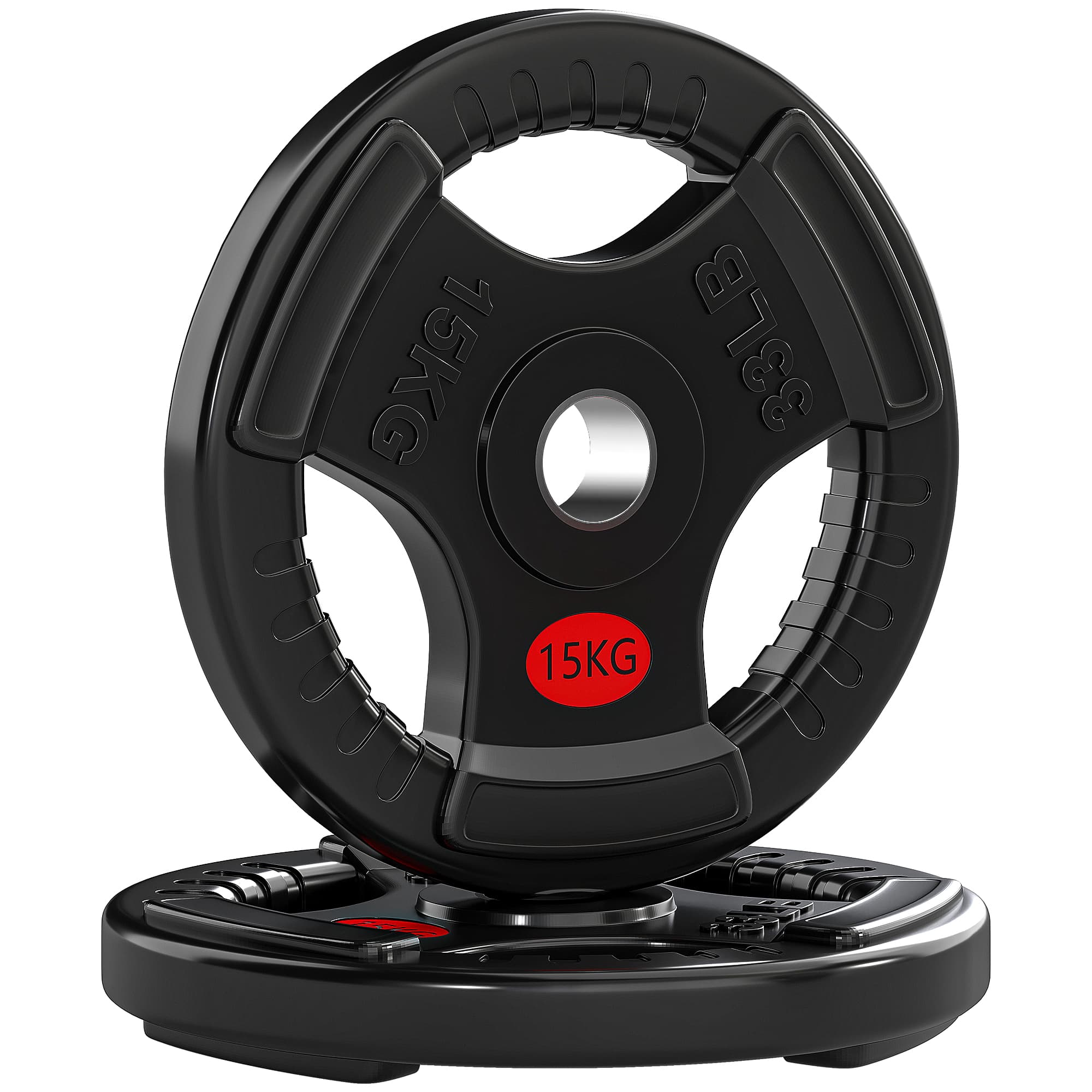 SPORTNOW Disques Pesas Olympiques Trou Ø50 mm 2x15 kg avec Anneau Intérieur en Acier Triple Poignée pour Haltères et Barres Noir