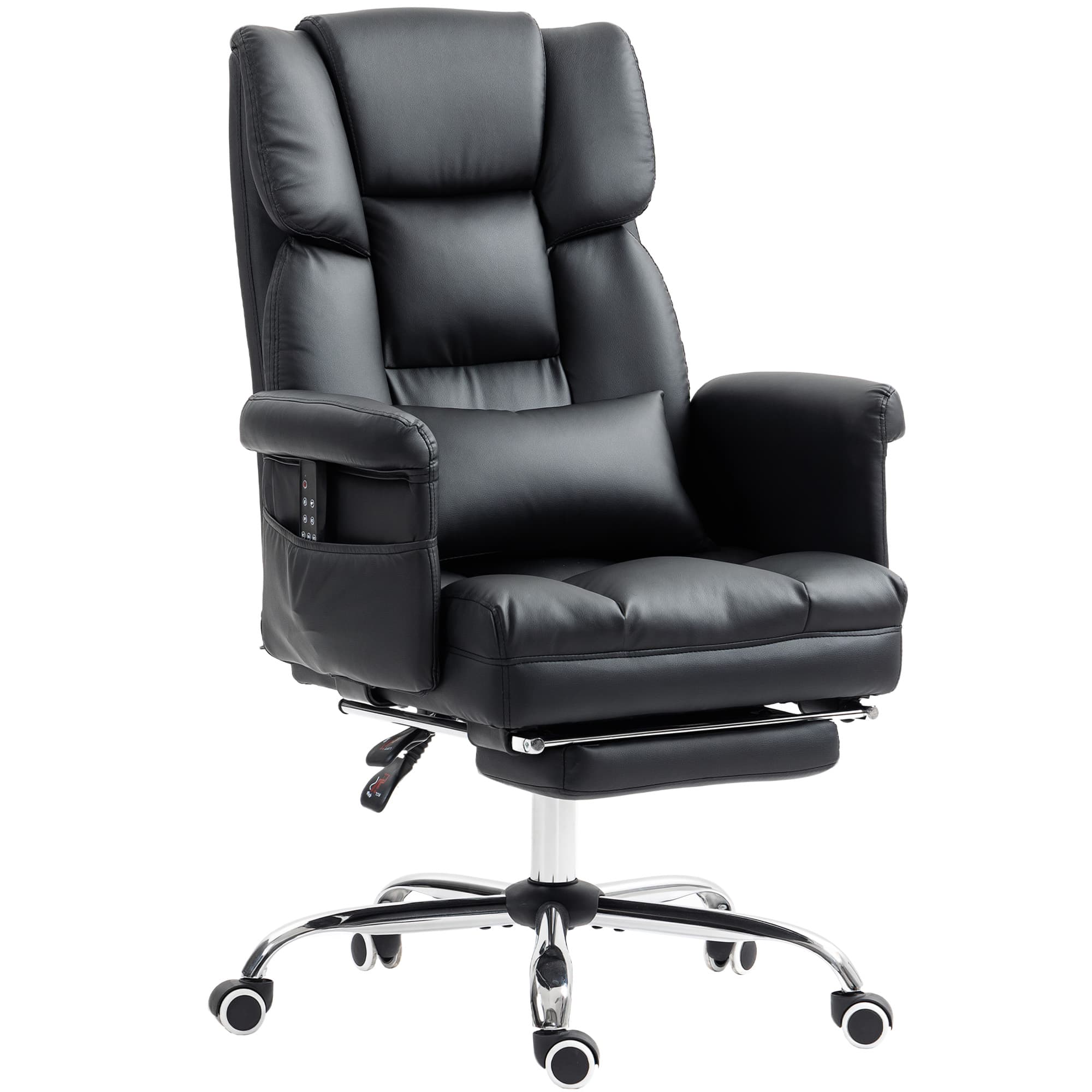HOMCOM Fauteuil de Bureau avec 6 Points de Massage Repose-pieds Rétractile Hauteur Réglable Télécommande et Support Lombaire Noir
