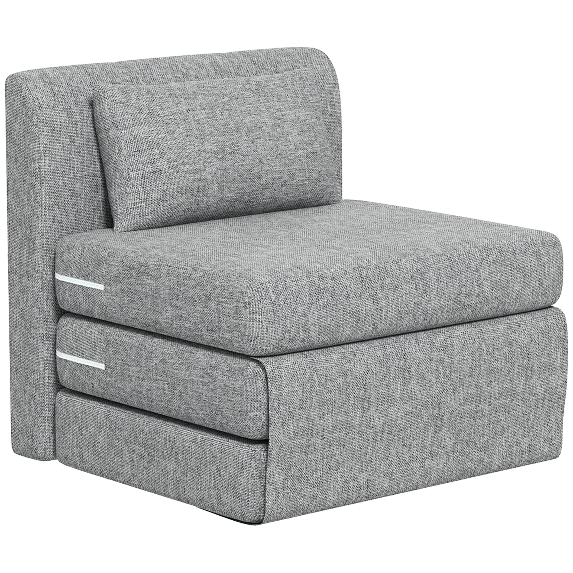 HOMCOM Fauteuil chauffeuse pliant 3 en 1 avec coussin, convertible, matelas dépliant pour invités, salon, bureau, gris