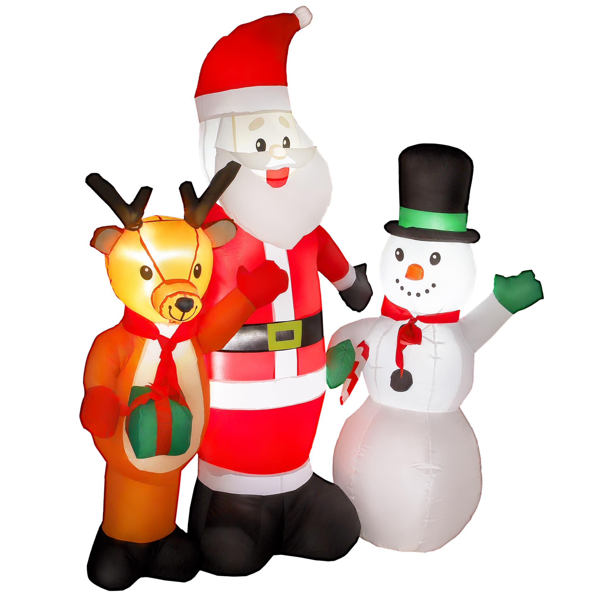 Outsunny Père Noël Gonflable 150 cm avec Renne et Bonhomme de neige Lumières LED et Gonfleur Électrique pour Jardin Extérieur Pelouse