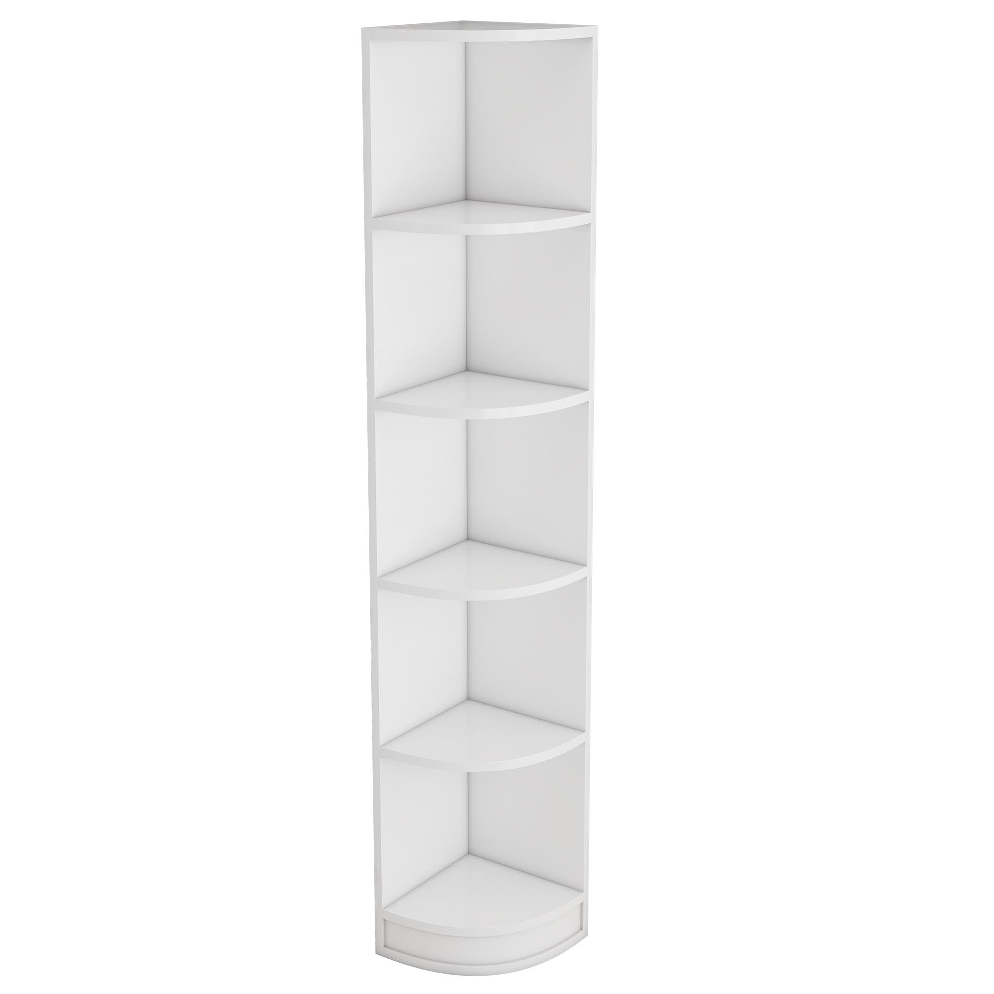 Étagère d'angle en MDF, design à cinq niveaux, design triangulaire peu encombrant, 42x30x180 cm, Blanc