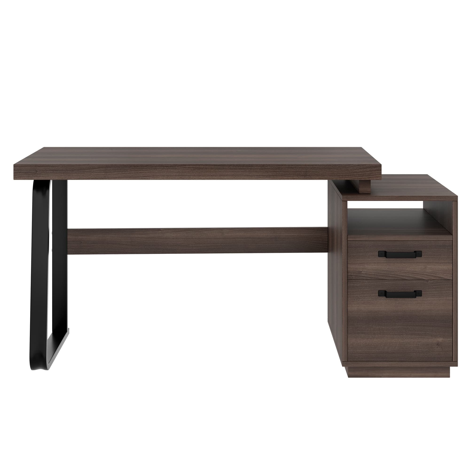 Bureau moderne au style minimaliste, plateau de bureau en MDF avec tube en acier, design de rangement multifonctionnel, 161x54x76,3 cm, Marron