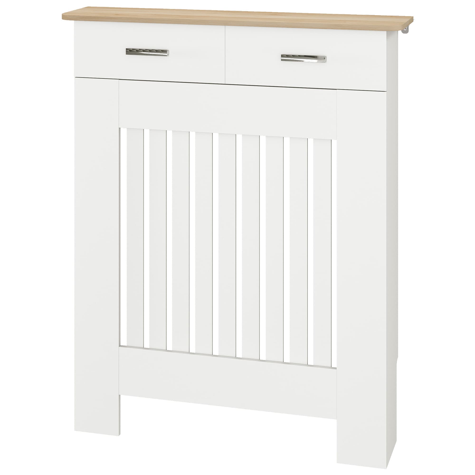 HOMCOM Cache-radiateur à lames avec tiroir — Anti-basculement, 78 x 19 x 97 cm, blanc