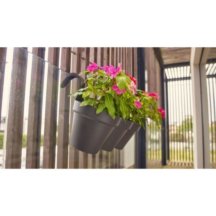 Pot de fleur balcon CAPRI - Plastique - Gris anthracite - Rond - 30,5 x 54 x H 28 cm - ARTEVASI