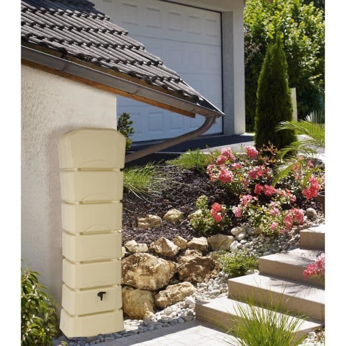 Récupérateur d'eau LATITUDE - Plastique - Beige - Rectangulaire - 35 x 60 x H190 cm - 300L - BELLI