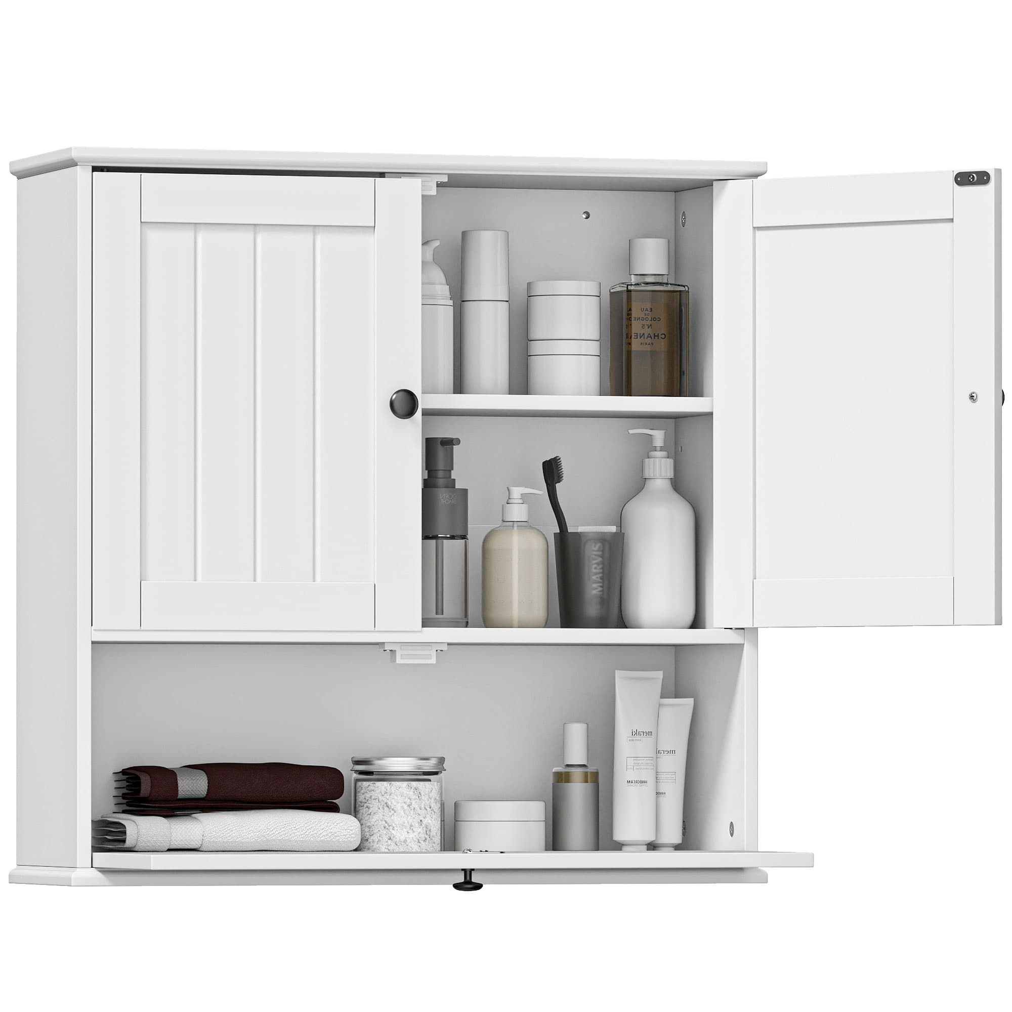 HOMCOM Armoire de salle de bain murale rustique avec étagère réglable, double porte et porte battante 60x19,5x60 cm blanc