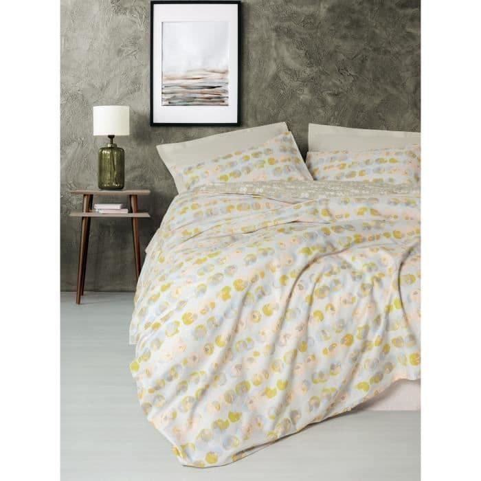Parure de lit - 1 housse de couette 220 x 240 cm + 2 taies d'oreiller 60 x 60 cm - 100% coton renforcé - Beige