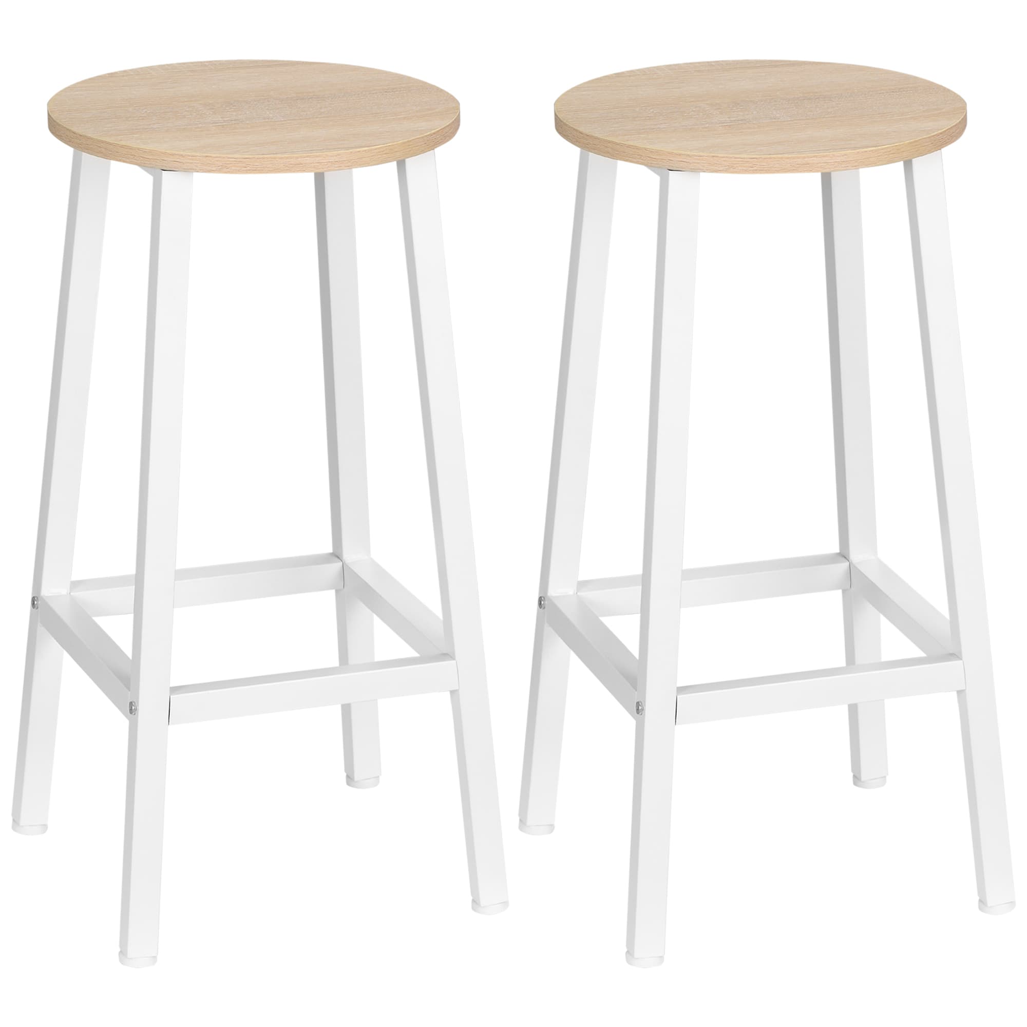 HOMCOM Lot de 2 tabourets style moderne hauteur 65 cm avec repose-pieds - blanc et aspect bois