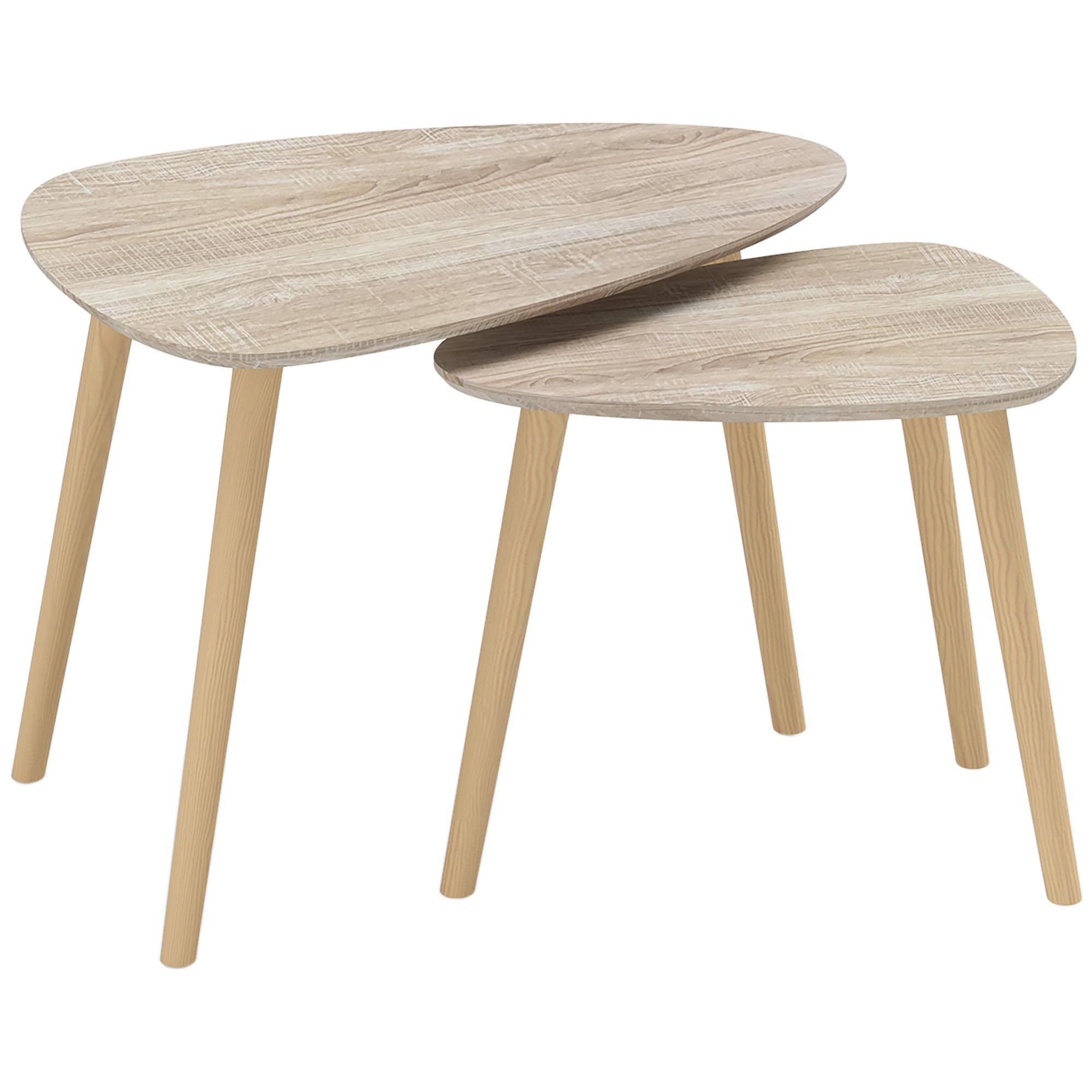 HOMCOM Lot de 2 tables basses gigognes design scandinave pieds en bois et plateau en bois, aspect naturel