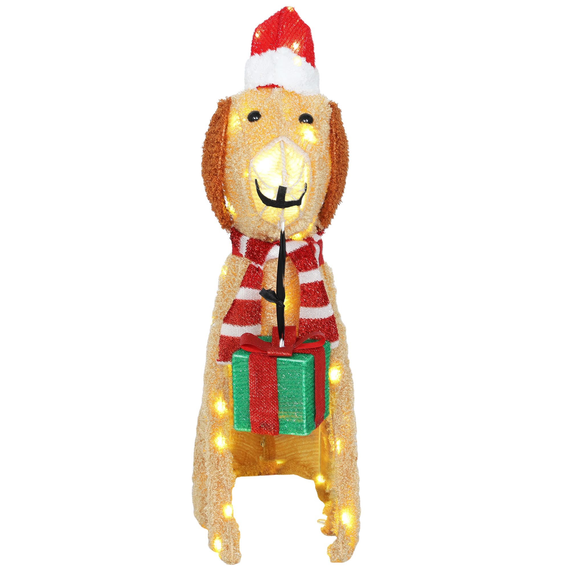 Outsunny Décoration de Noël, Chiot lumineux avec 74 LED blanc chaud, 64 x 20 x 70 cm, Jaune