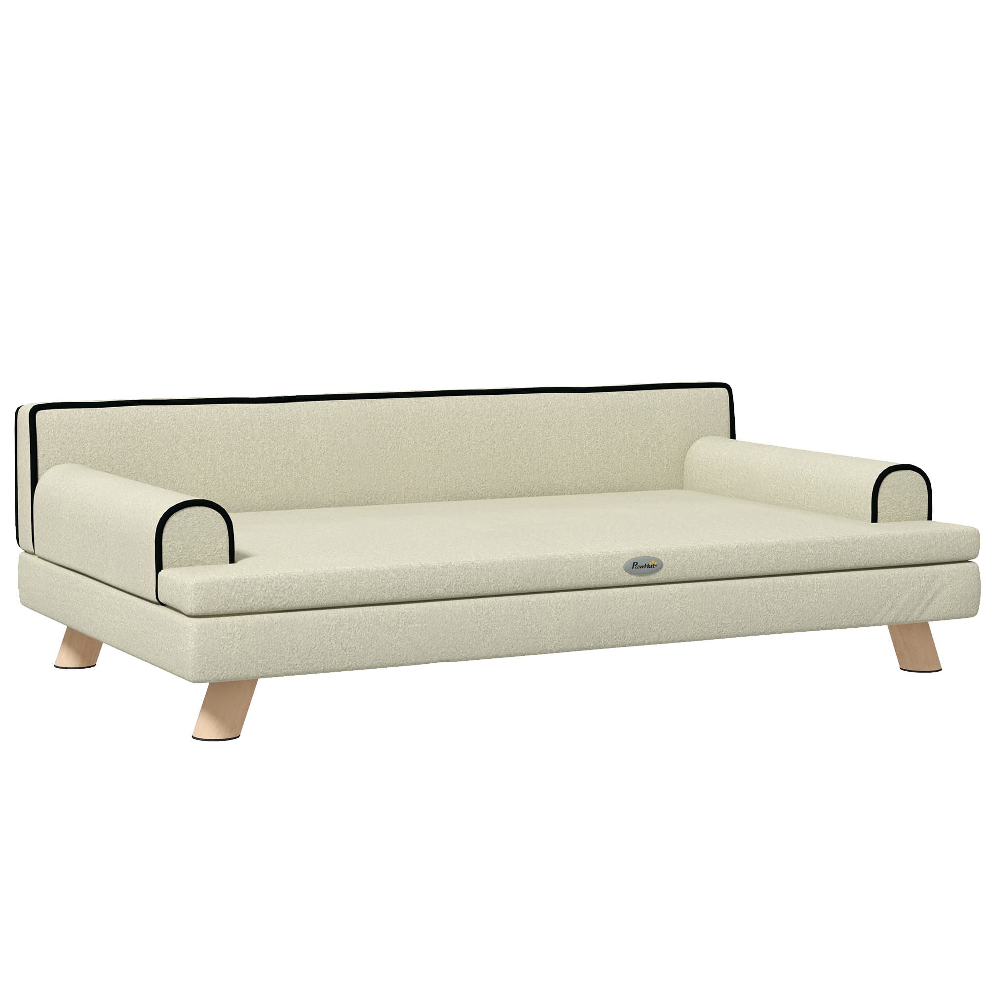 PawHut Canapé pour chien chat design scandinave coussin moelleux amovible pieds bois massif 100 x 62 x 32 cm beige