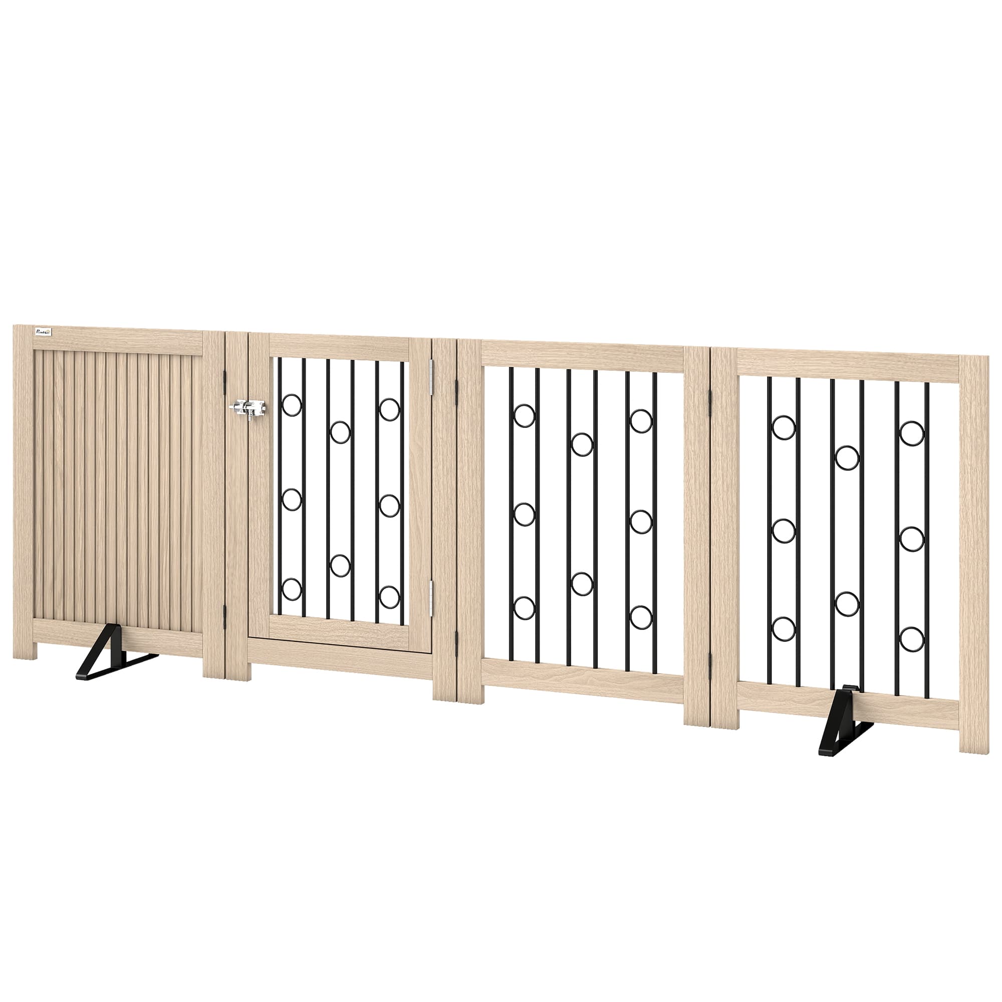 PawHut Porte autoportante pour animaux, barrière pour chien avec porte, 4 panneaux, pour couloir, escalier, encadrement de porte, MDF, acier