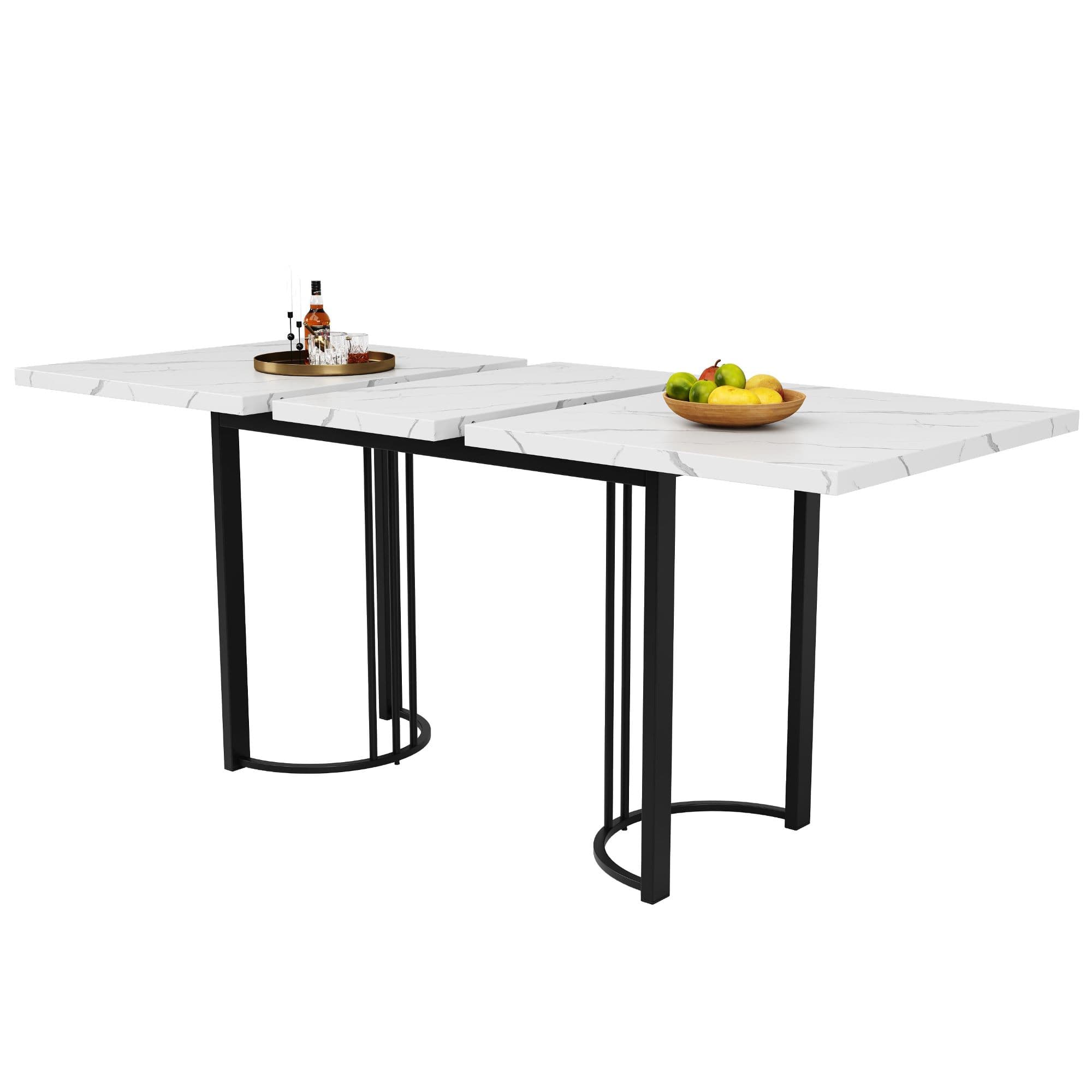 Table à rallonge avec structure en métal, 140-179,5x80x75,5 cm, Blanc+Noir