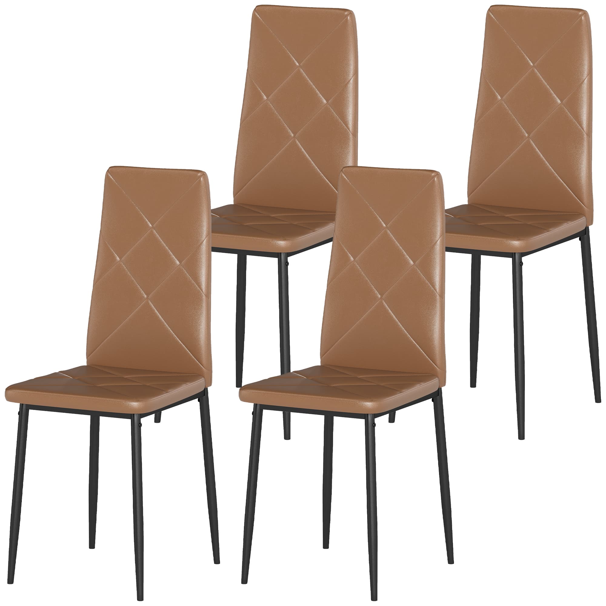 HOMCOM Lot de 4 Chaises de Salle à Manger Modernes avec Dossier Haut en Simili Cuir et Acier, 41x50x97 cm, Marron