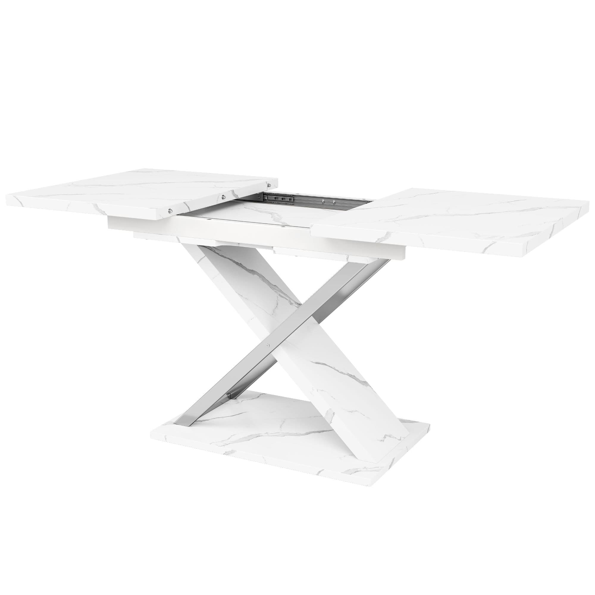 Table à manger extensible, table cuisine-séjour avec pieds croisés, 118-157x75x76,4 cm, Blanc