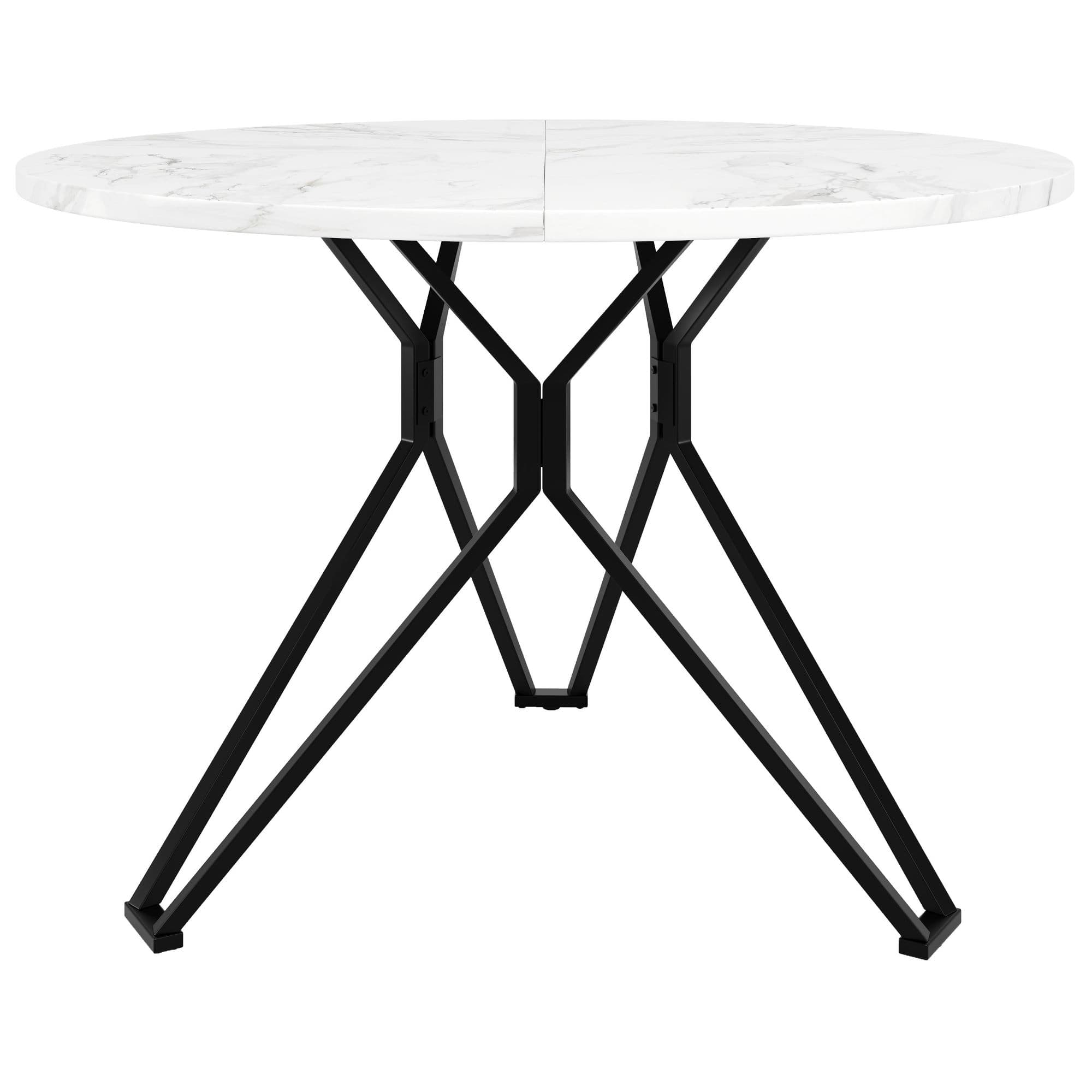 Table à manger ronde pour 4 personnes, plateau en MDF, 100x100x76 cm, Blanc+Noir