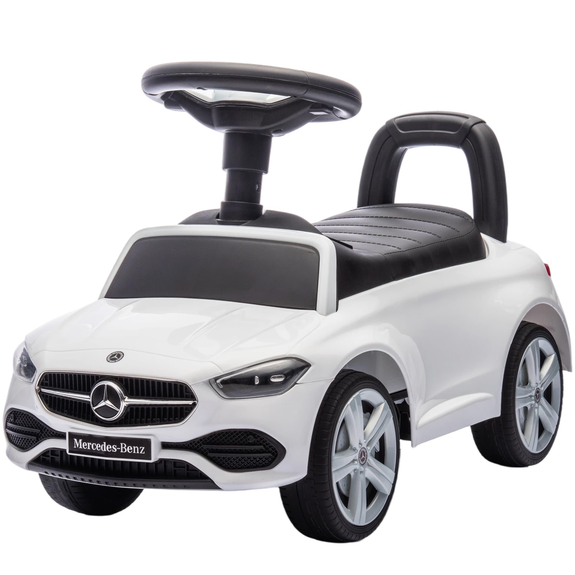 AIYAPLAY Voiture pour Enfants Licence Mercedes Benz avec Klaxon et Rangement, 65x28x39 cm, Blanc