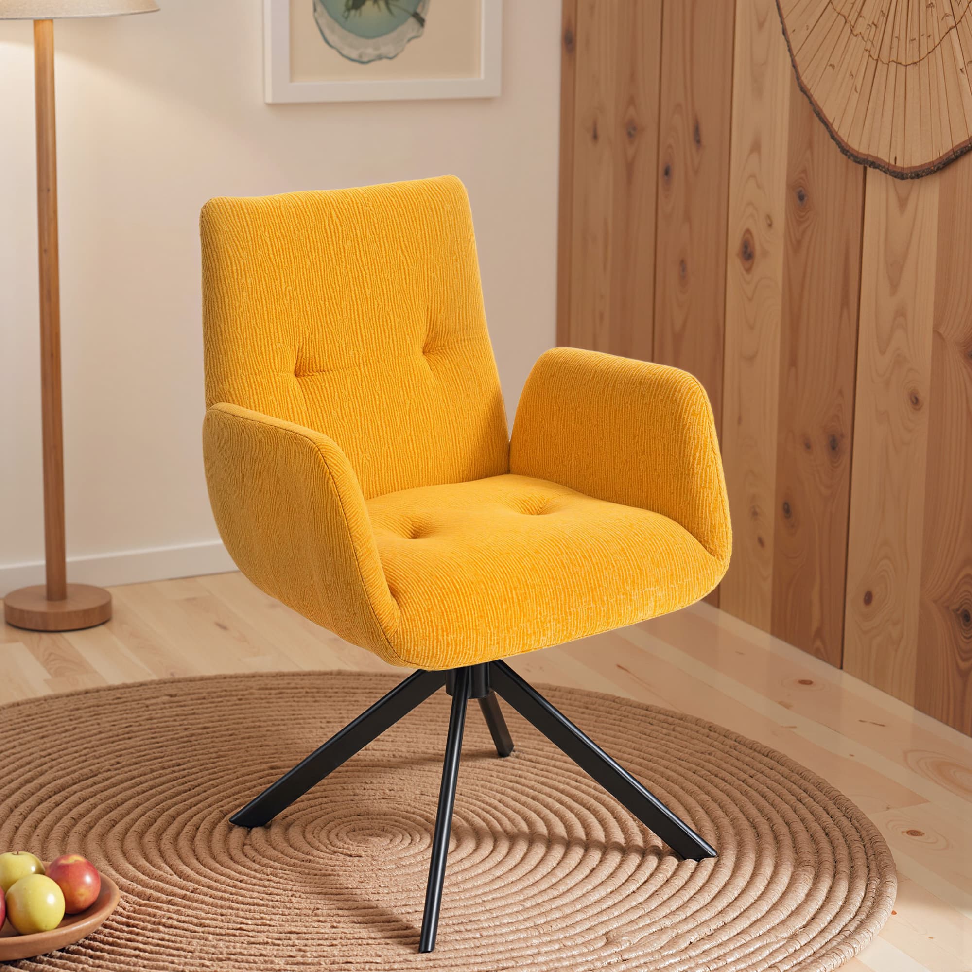 HOMCOM Fauteuil rembourré, fauteuil d'appoint, design moderne, pivotant, jusqu'à 120 kg, Gelb
