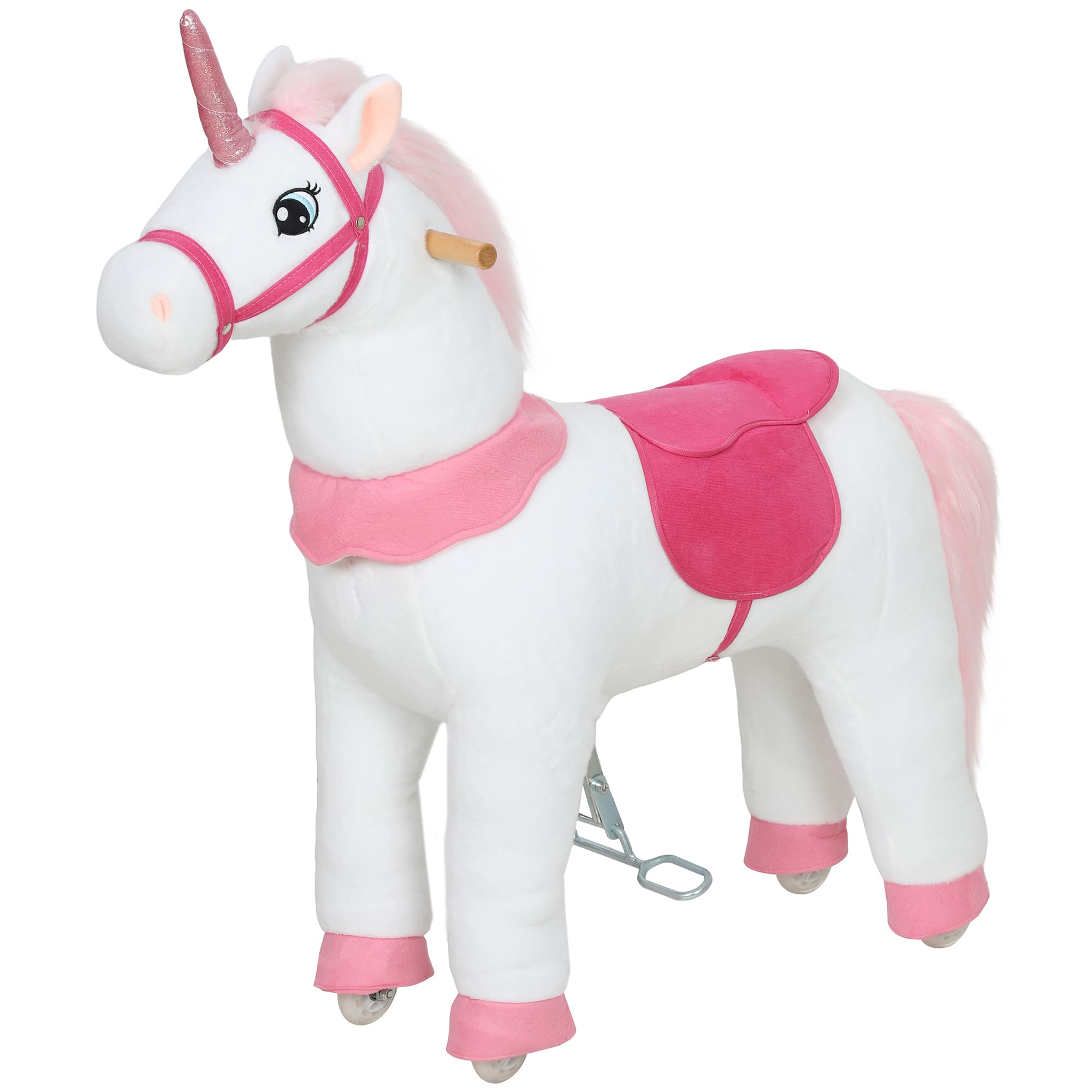 AIYAPLAY Cheval d'équitation pour enfants, design licorne, revêtement en tissu, cadre stable, roues douces, cheval à bascule, 3-5 ans, Blanc