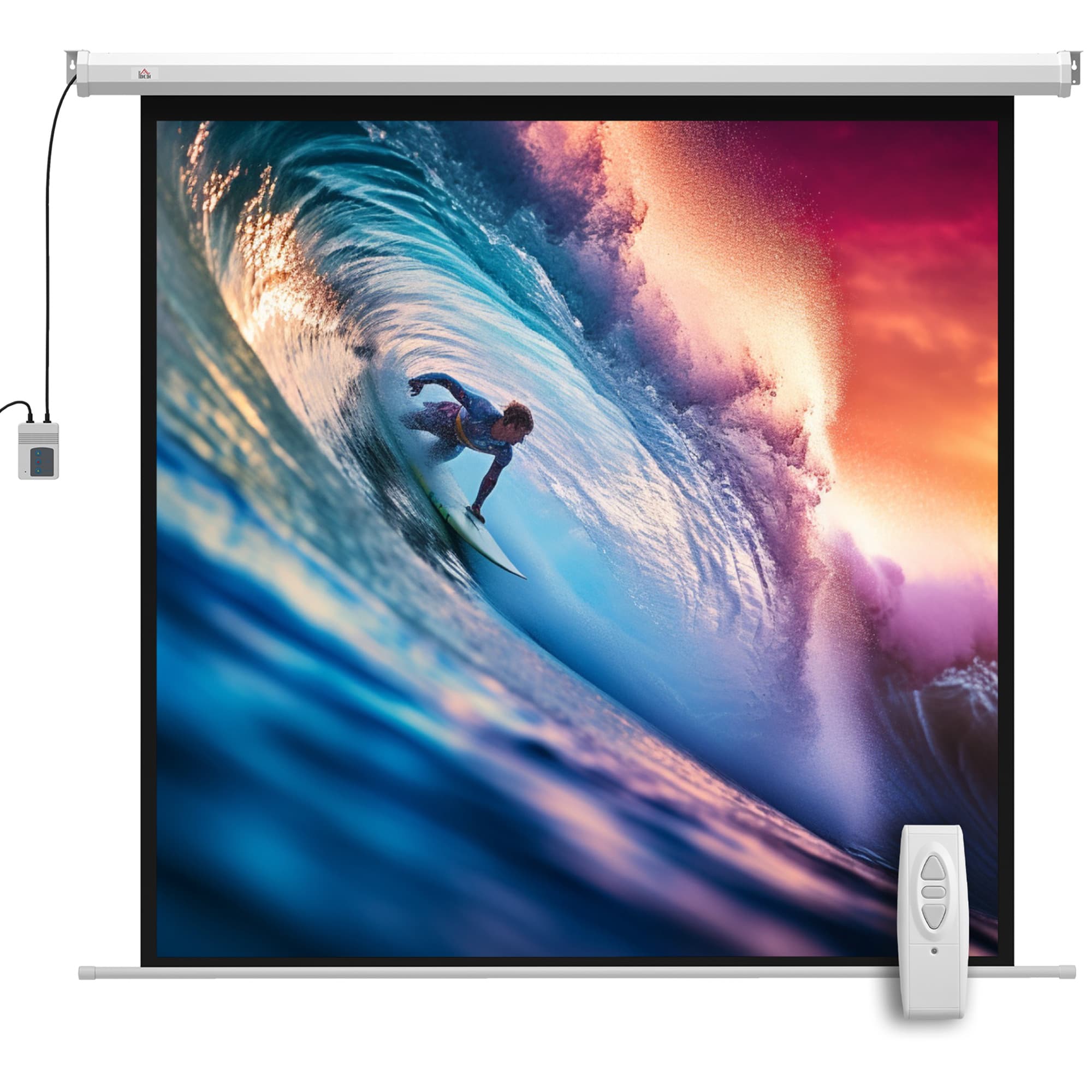 HOMCOM Écran de projection motorisé 85 pouces, 4K HD électrique, montage mural ou plafond, panneau de commande et télécommande