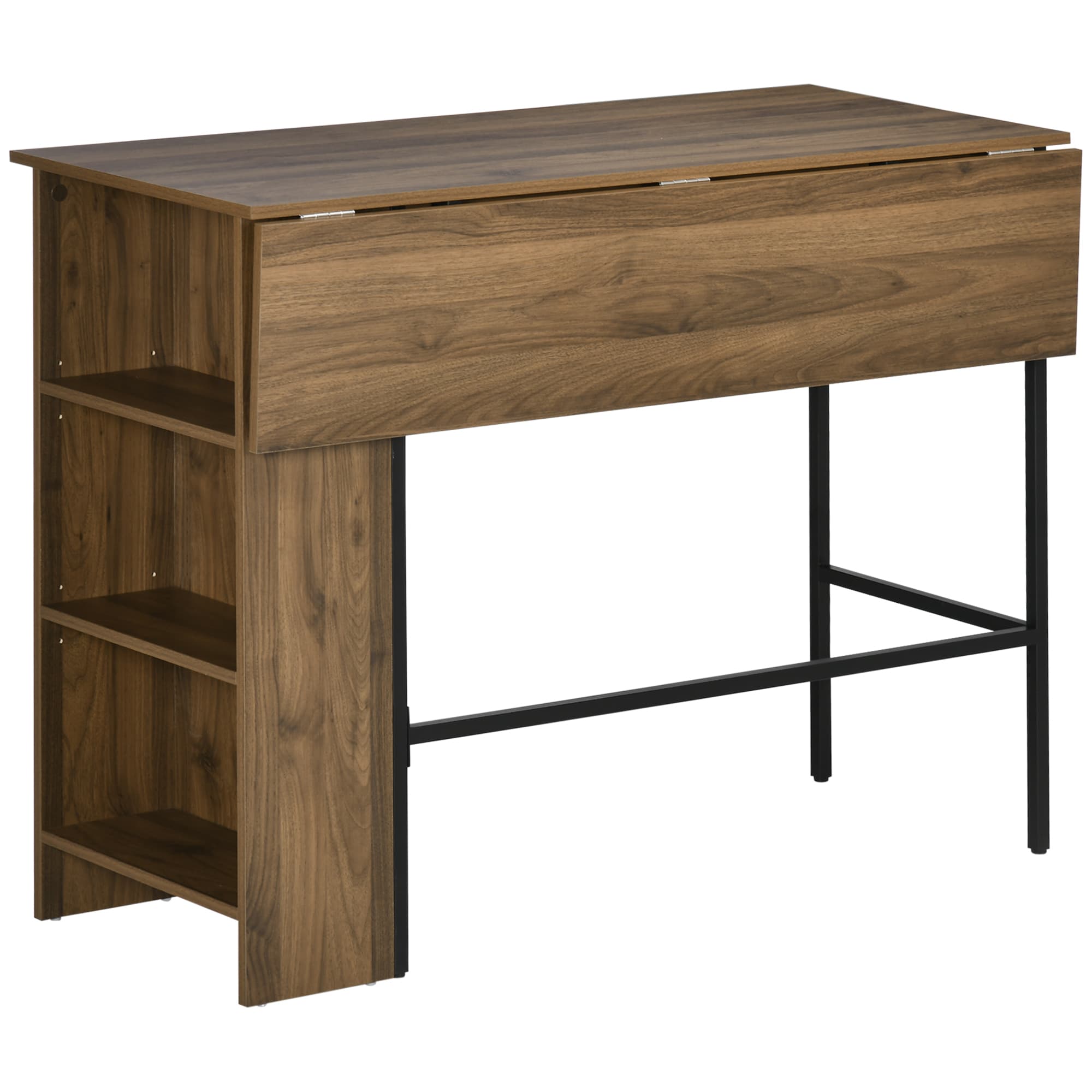 HOMCOM Ilot centra table de bar plateau latéral rabattable et 3 étagères 120 x 76 x 91,4 cm marron