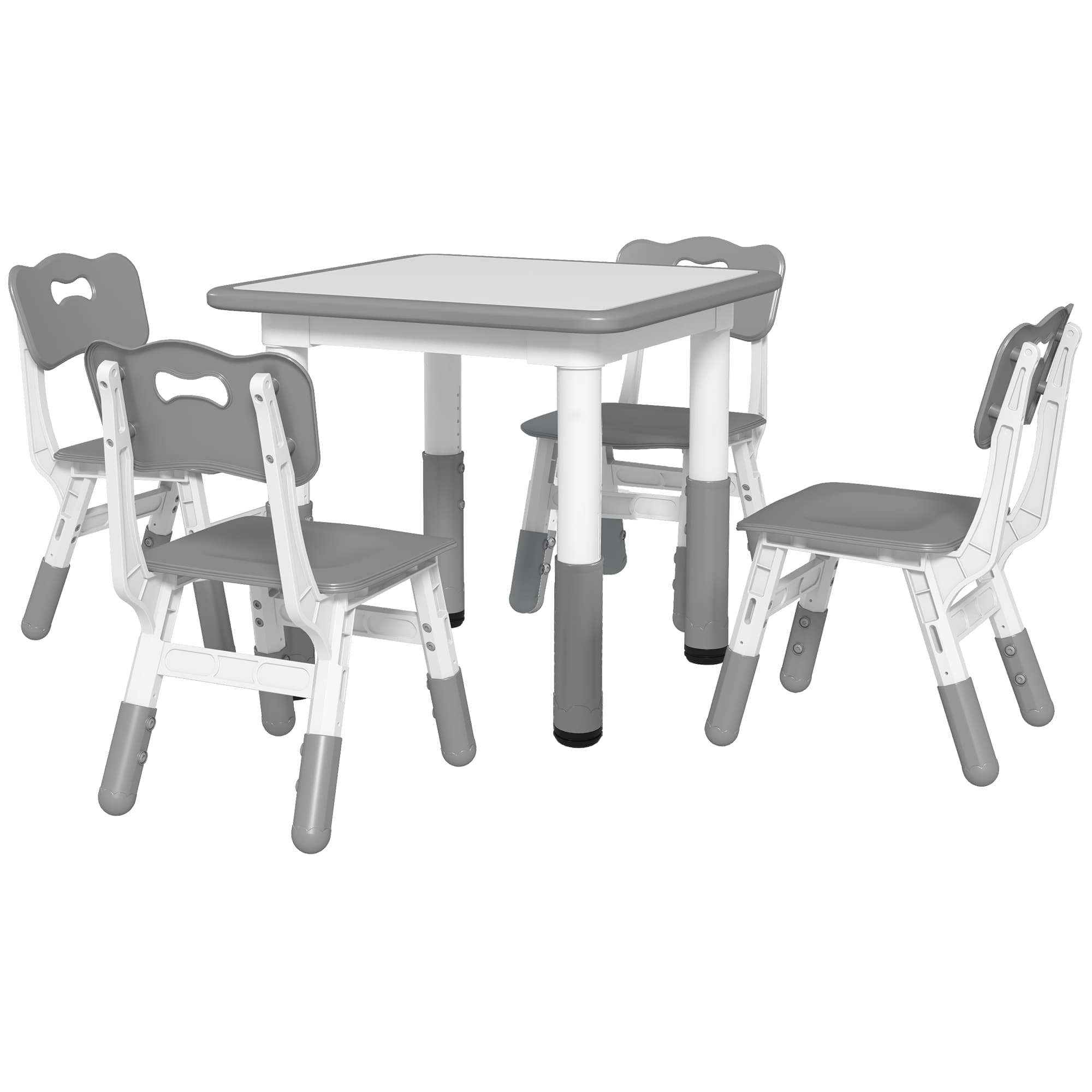 AIYAPLAY Ensemble 1 table et 4 chaises pour enfants à hauteur réglable, set de 5 pièces, gris
