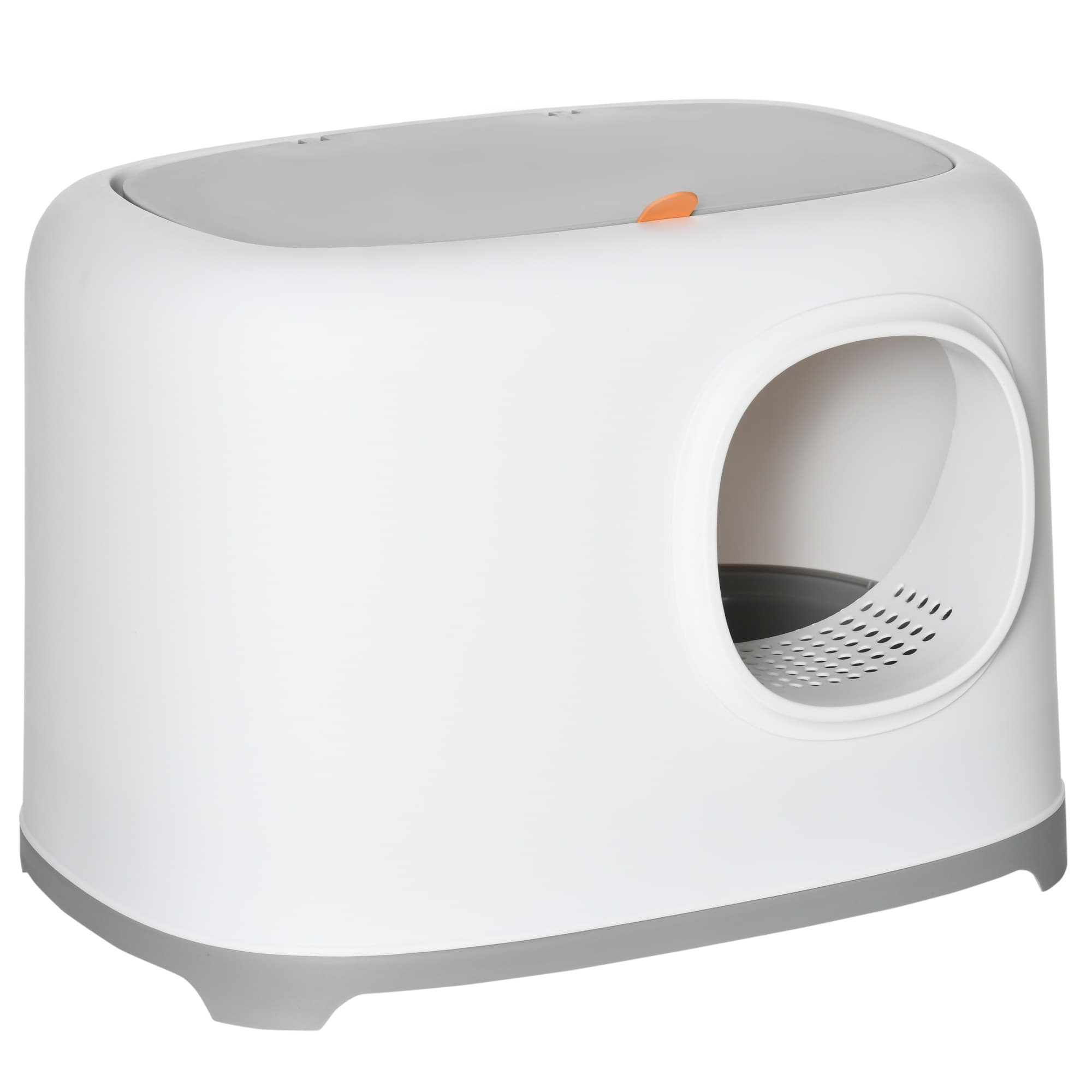 PawHut Bac à litière pour chat maison de toilette fermée avec couvercle et pelle, Plastique (PP), 55L x 40l x 39H cm, blanc