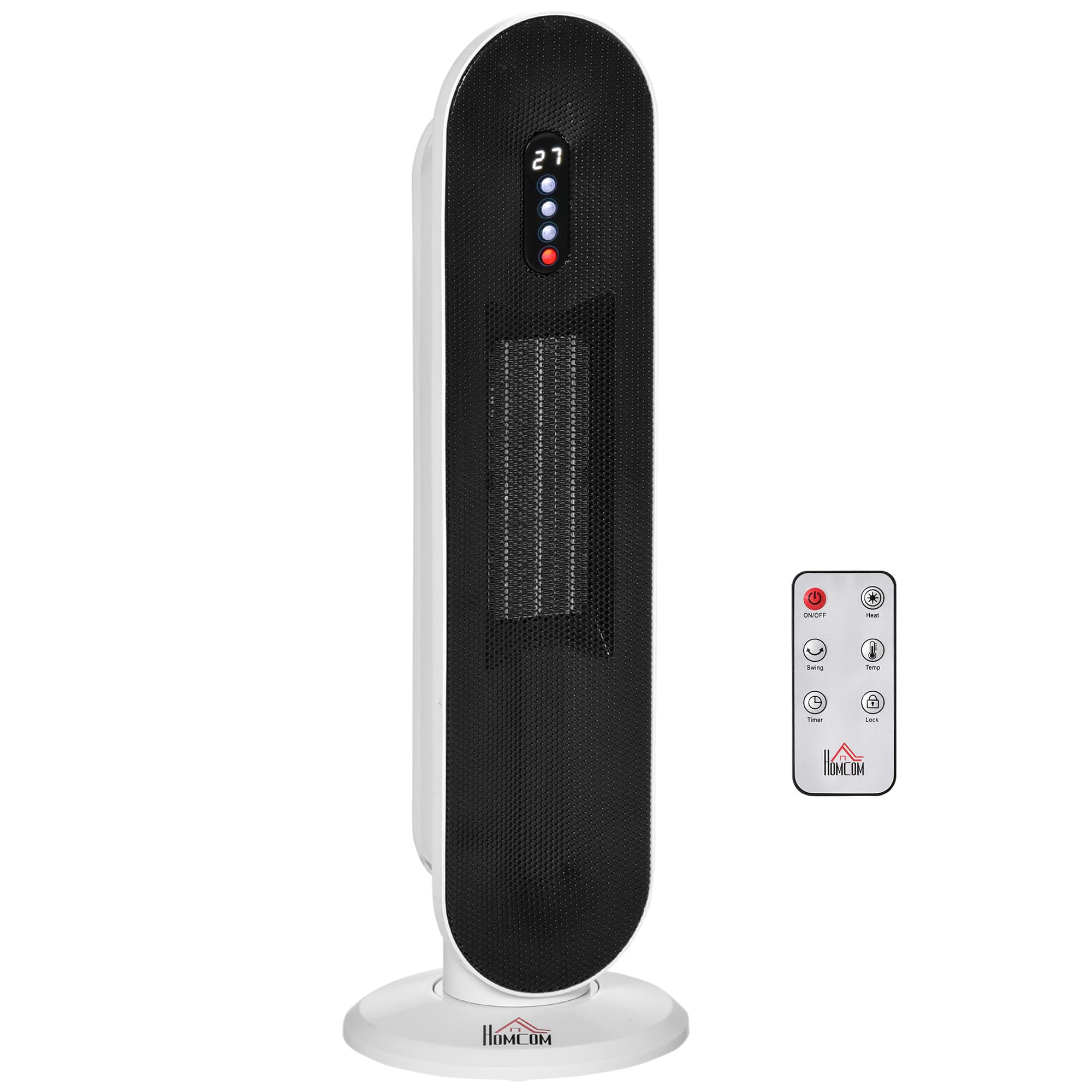 HOMCOM Chauffage soufflant oscillant 1200/2000 W - mini radiateur céramique PTC - télécommande incluse - chauffage d'appoint
