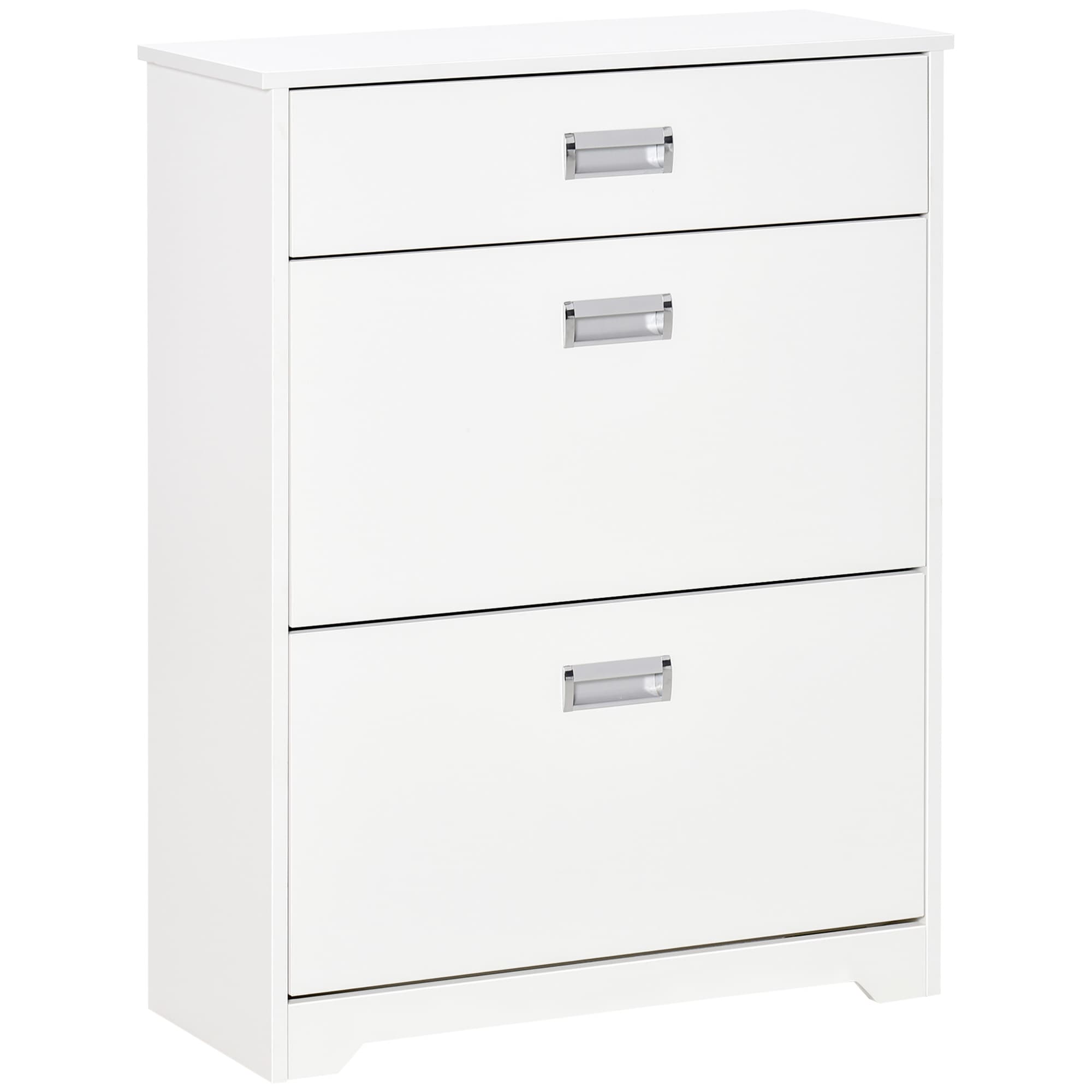 HOMCOM Meuble à chaussures avec 2 tiroirs rabattables étagère réglable + 1 tiroir jusqu'à 16 paires 70L x 29l x 92H Blanc