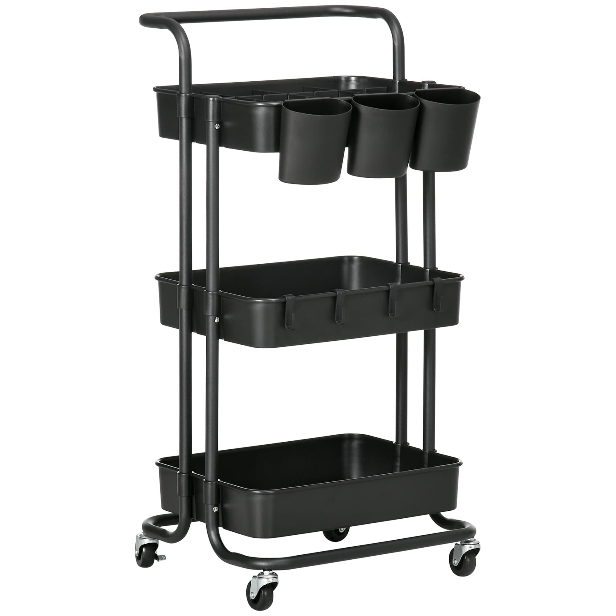 HOMCOM Chariot à 3 niveaux desserte avec 4 crochets et 3 boîtes suspendues amovibles pour 42 x 38 x 86,5 cm noir