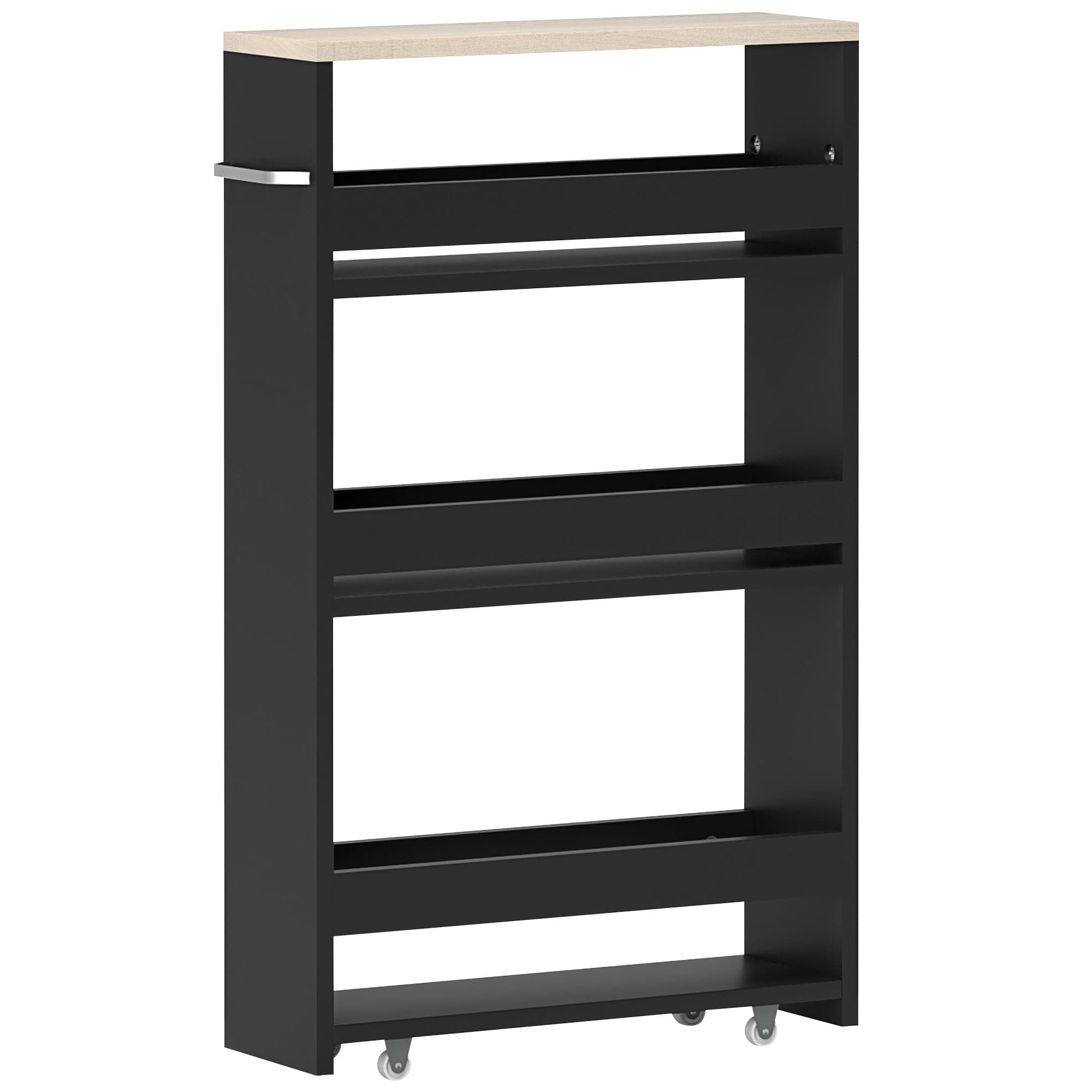 kleankin Chariot de rangement à 3 niveaux chariot de stockage étagère sur roulettes avec poignée - 48 x 15 x 80 cm noir