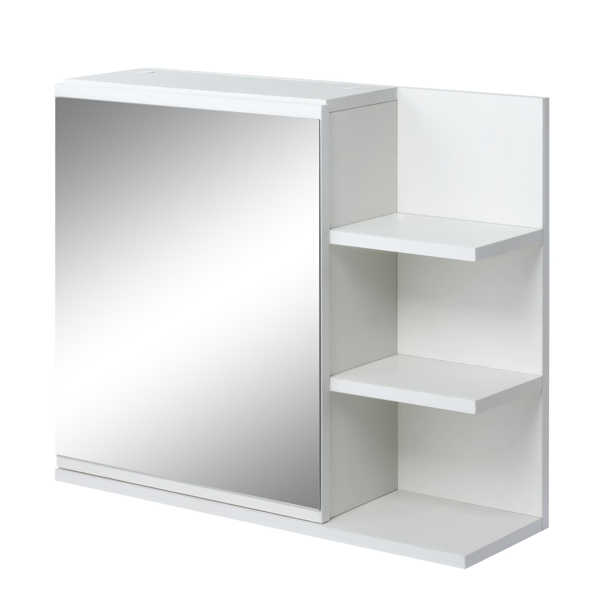 kleankin Miroir de Salle de Bain avec étagère armoire murale 3 étagères latérales kit Installation Murale fourni en Bois Aspect Blanc
