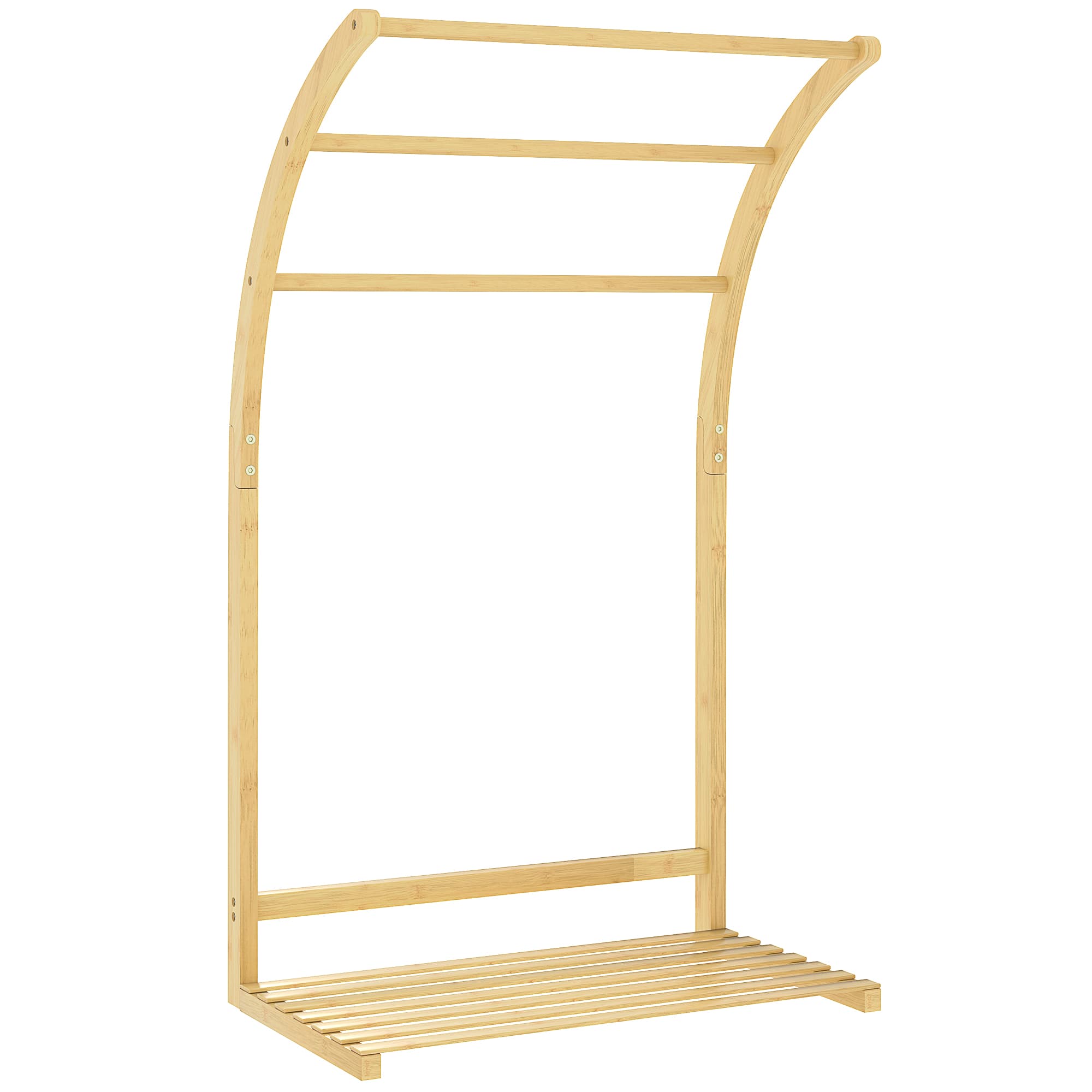 HOMCOM Porte-serviettes en bambou 3 barres avec étagère de rangement, pour la salle de bains et la buanderie, finition naturel