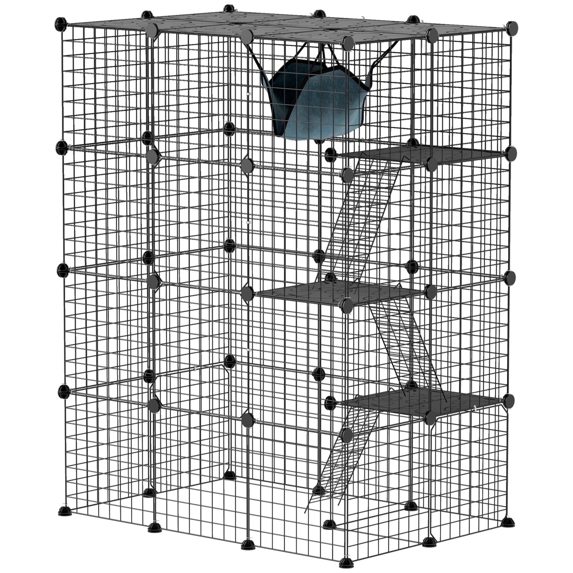 PawHut Cage pour chat d'intérieur parc pour chat en acier à 4 niveaux DIY avec 5 portes hamac 1-3 chats 105 x 70 x 140 cm noir