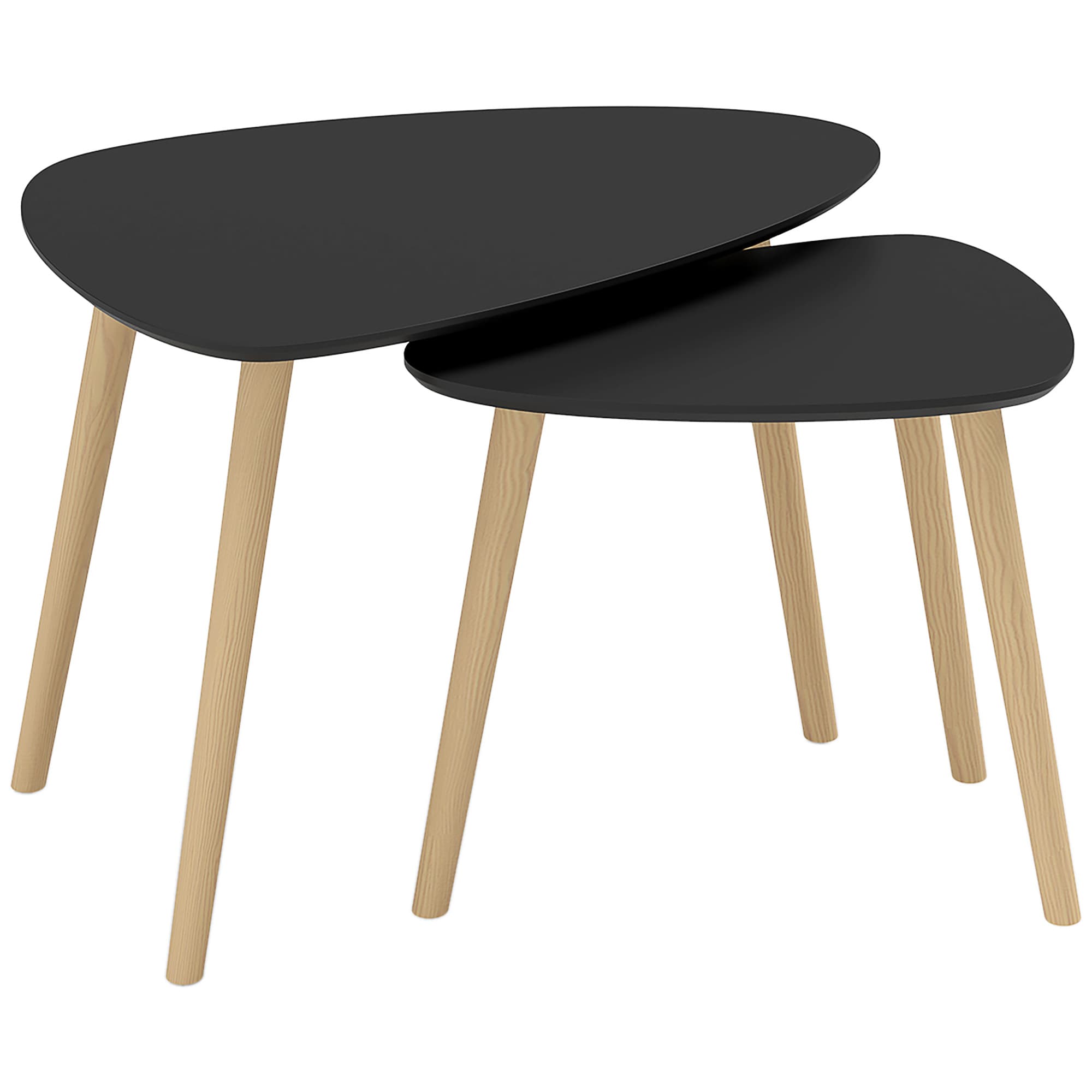 HOMCOM Lot de 2 tables basses gigognes design scandinave pieds en bois et plateau en bois, noir