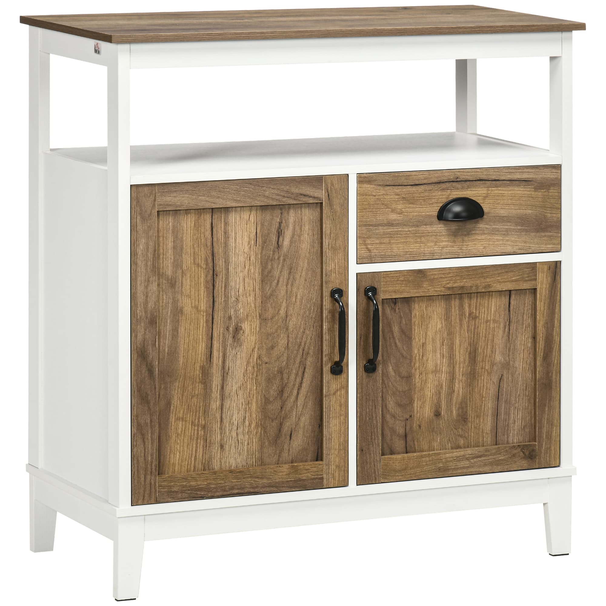 HOMCOM Buffet cuisine meuble de rangement 2 portes tiroir étagère ajustable compartiment ouvert 76,6 x 35 x 81,5 cm chêne brun
