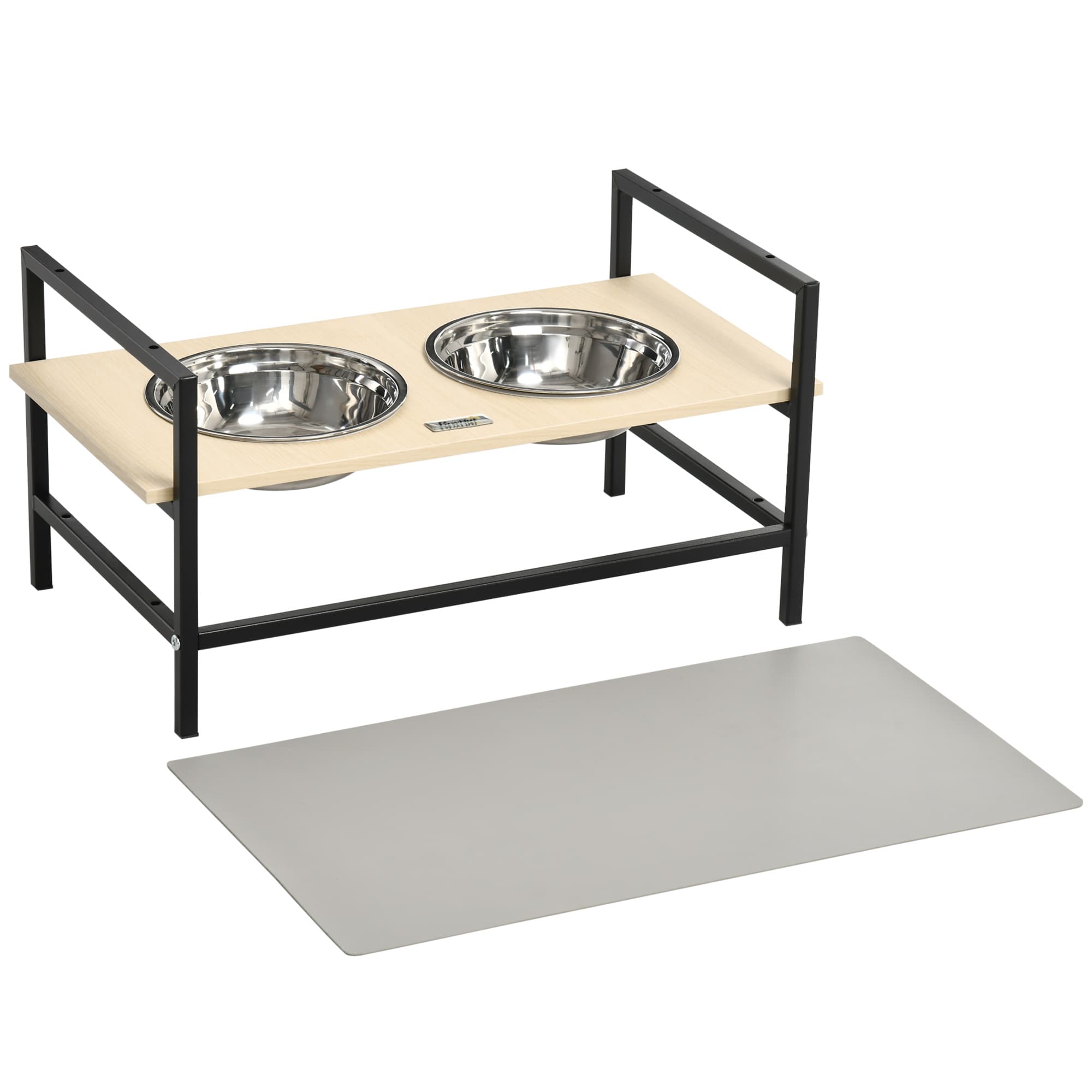 PawHut Gamelle chien surélevée double porte-gamelle avec 2 bols amovibles en acier, hauteur réglable 11/21,5/32 cm et 1 tapis