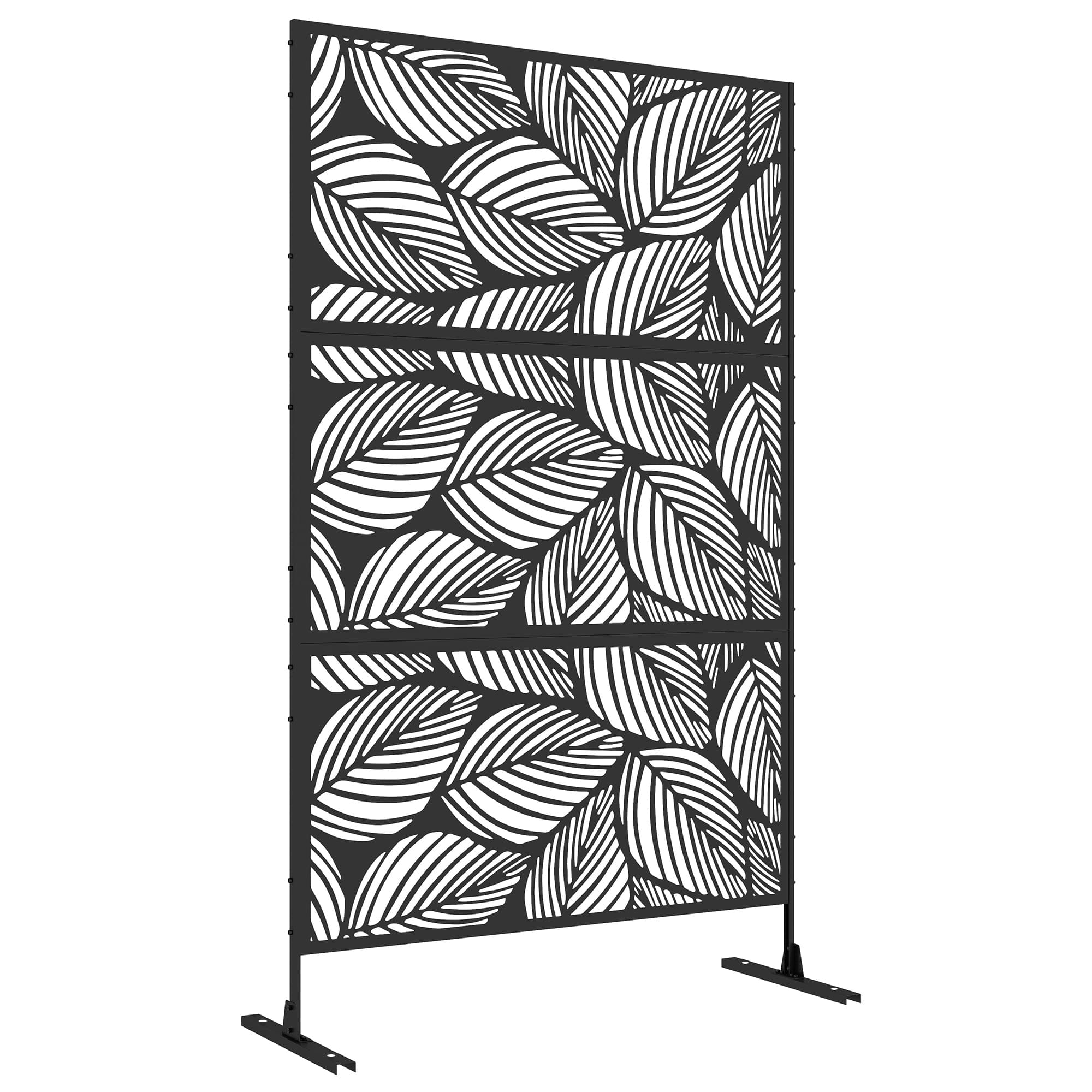 Outsunny Panneau brise vue décoratif paravent extérieur noir à motif végétal en acier - 122 x 45 x 198 cm, noir