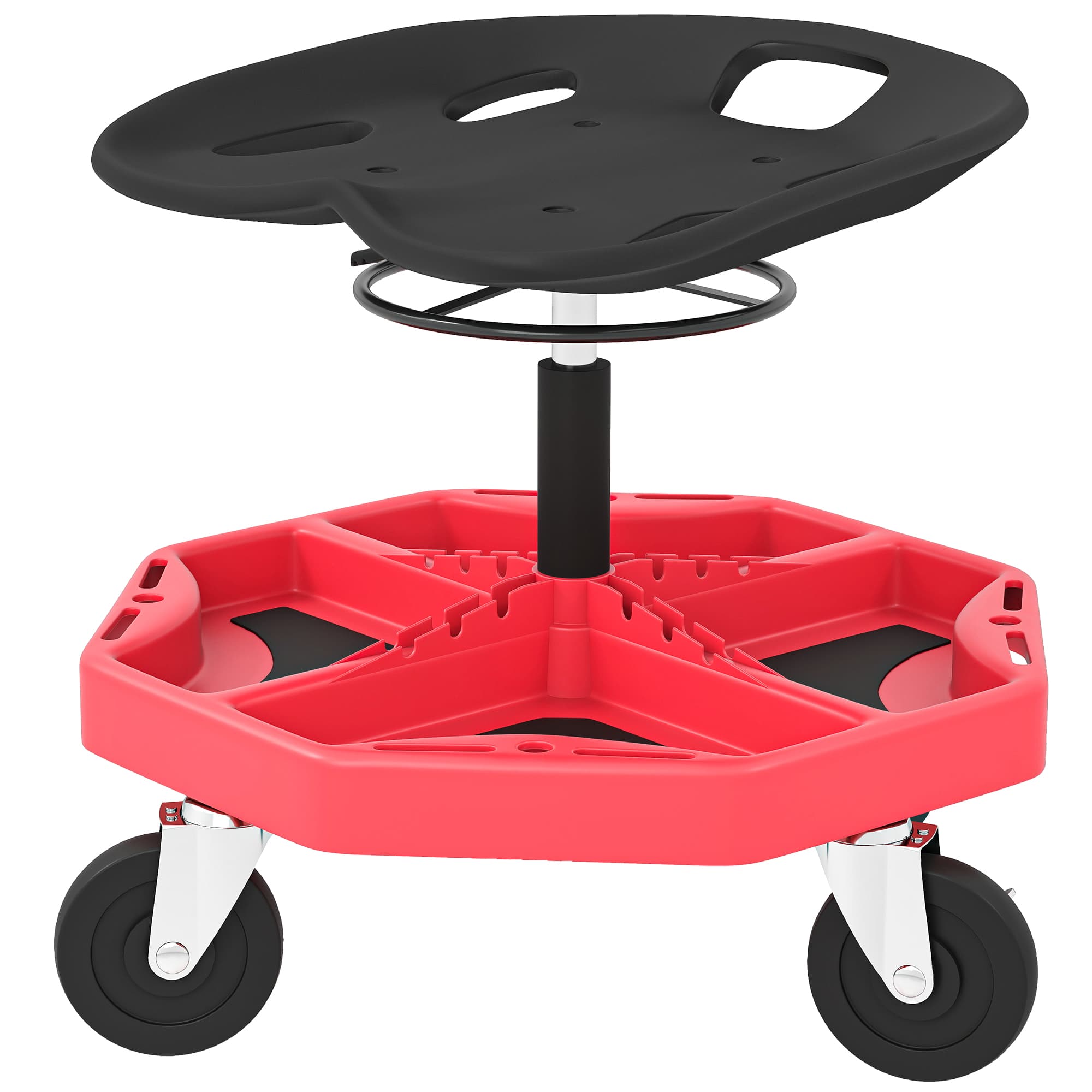 HOMCOM Tabouret d'Atelier Mobile avec Plateau Magnétique Roulettes Hauteur Réglable de 52–59,5 cm Charge 135 kg pour Garage Rouge