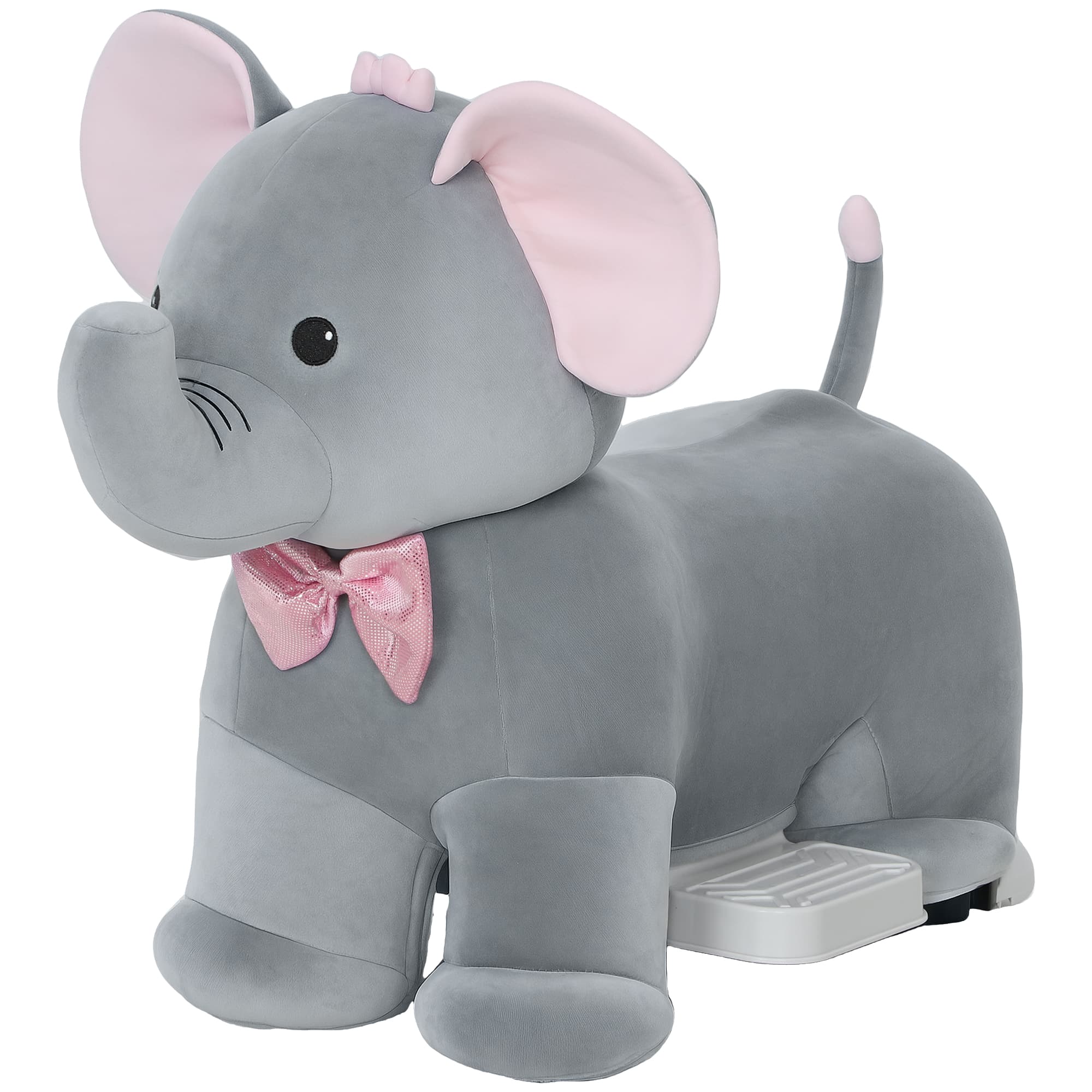 AIYAPLAY Éléphant Électrique avec Musique Batterie 6V Toucher Doux Roues Silencieuses en PU Marche Avant Gris