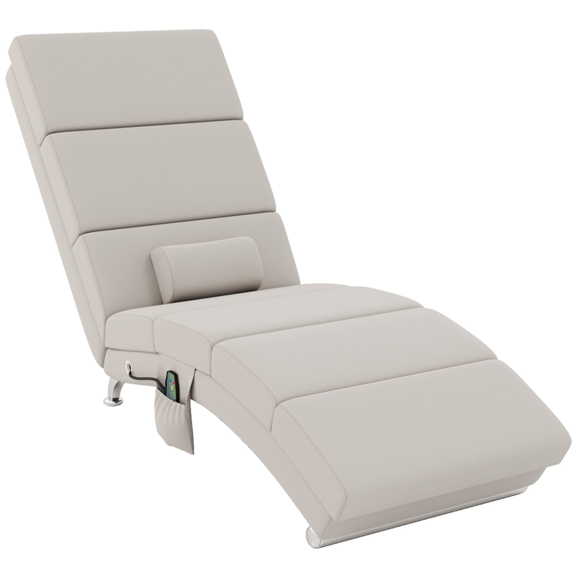 HOMCOM Fauteuil relax salon fauteuil de massage et chauffage meridienne avec télécommande et oreiller, tissu effet lin, crème