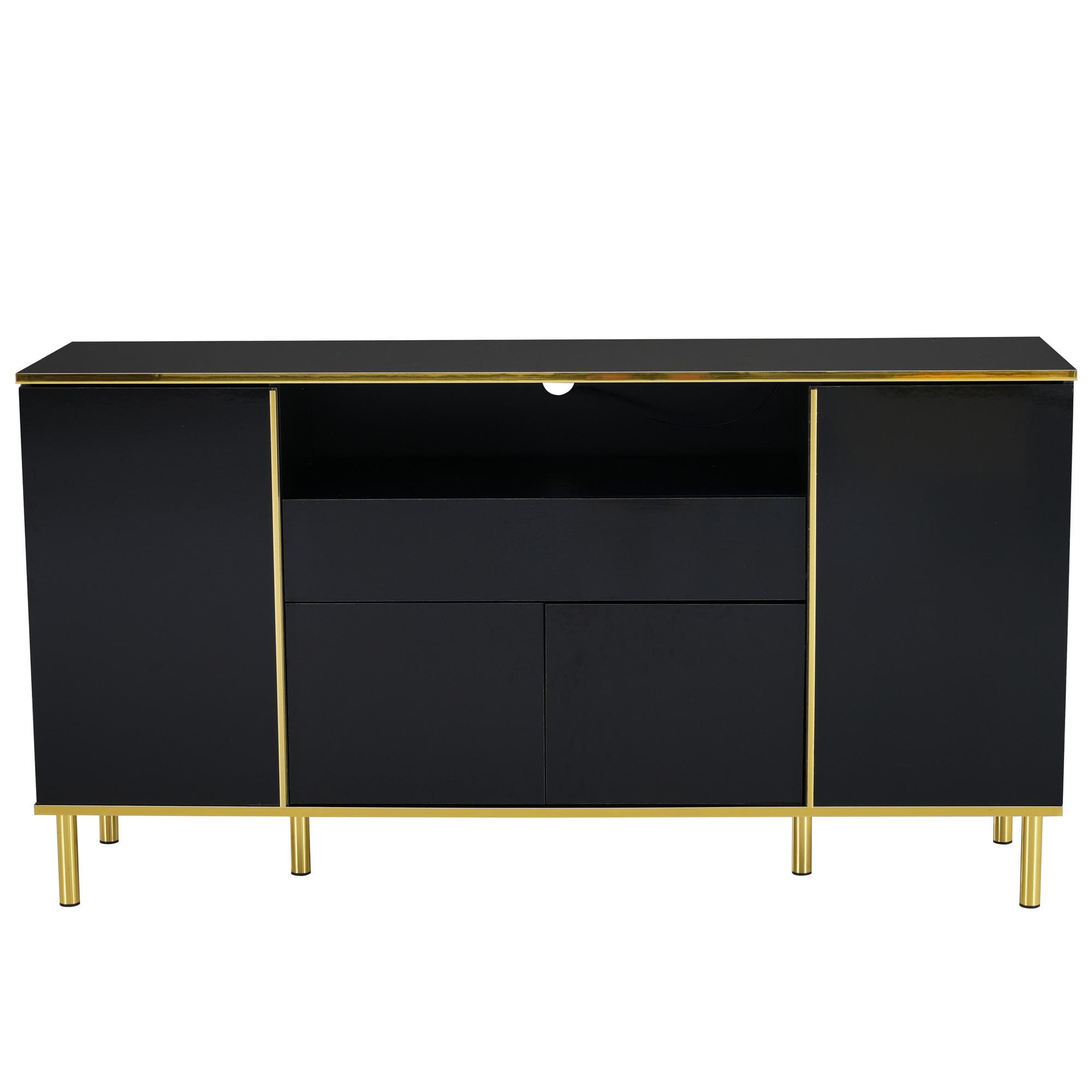 Buffet avec éclairage LED, 4 portes, 1 tiroir, 150x40x80 cm, Noir