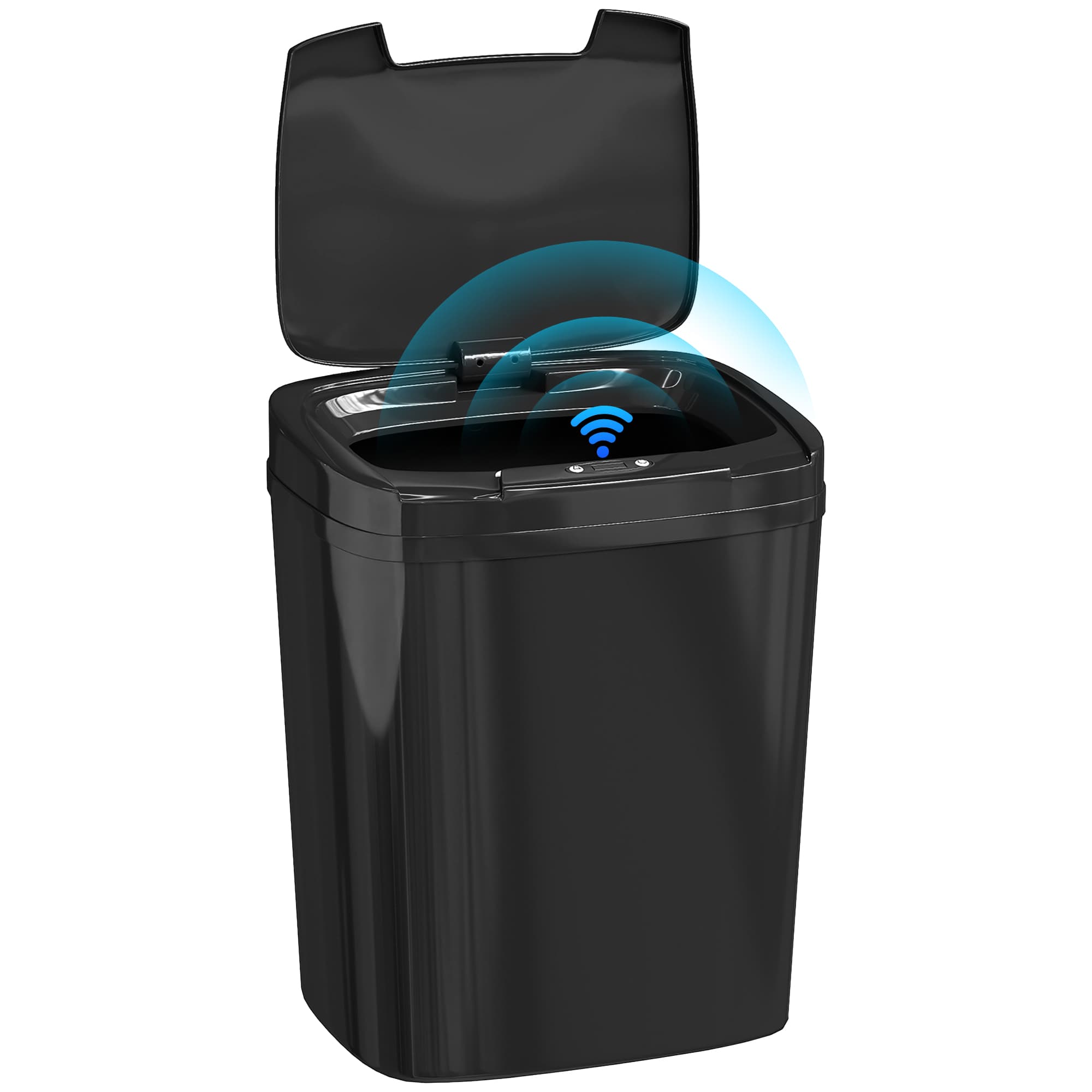 HOMCOM Poubelle de Cuisine Automatique 15 L avec Capteur Infrarouge et Mode Manuel Anillo de Retención Antihuellas Negro
