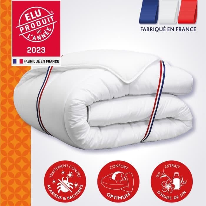 Couette 200x200 cm DODO CHAMPS DE LIN - Chaude - 450G/m2 - Couette 1-2 personne-Douce et Chaude -Anti-acariens Antibactériens