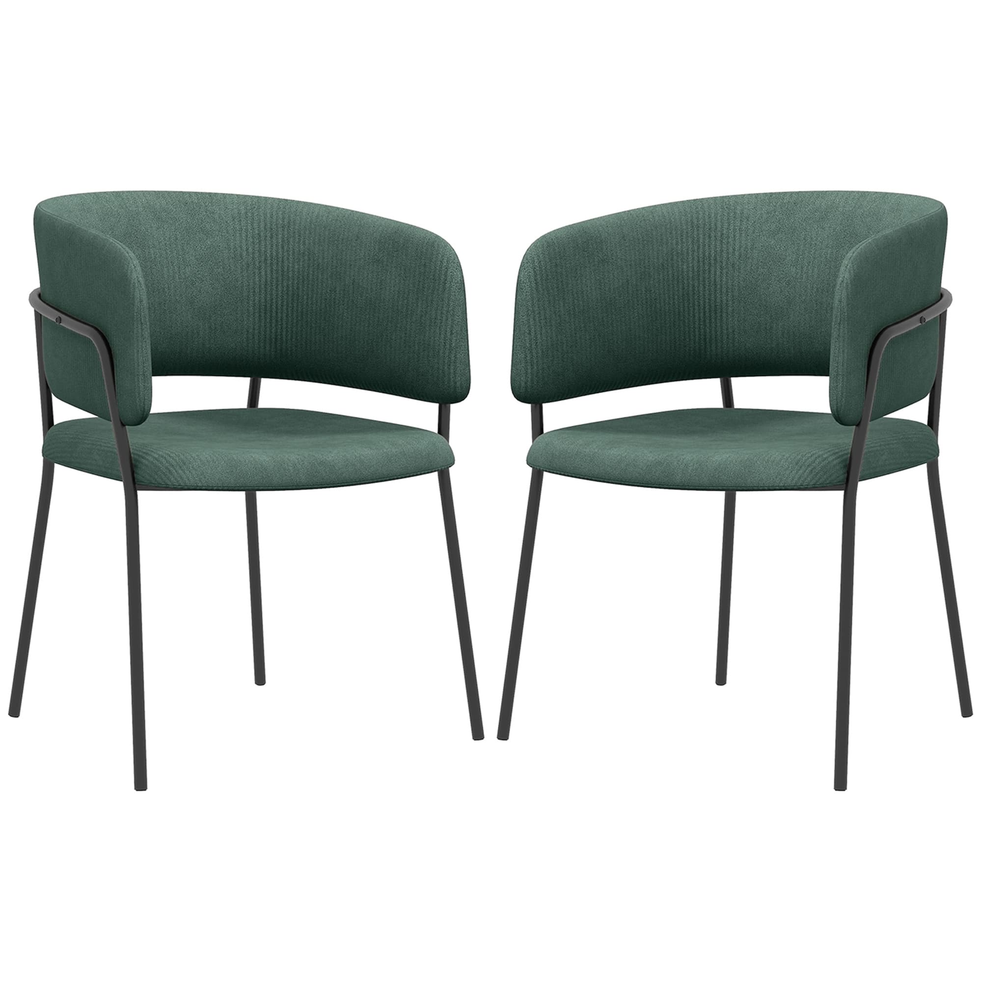 HOMCOM Lot de 2 chaises de salle à manger pieds en acier, assise rembourrée en tissu aspect velours, vert