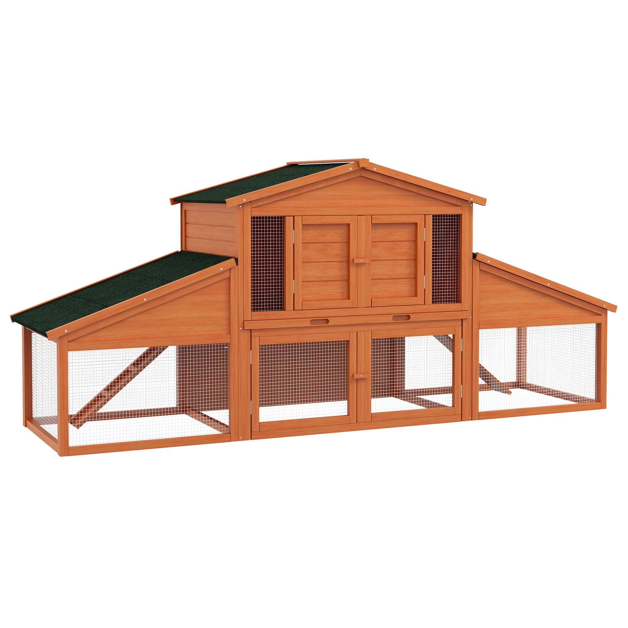 PawHut Clapier cage à lapins rongeurs poulailler XXL 2 étages 2 enclos tiroir déjection 2,25L x 0,70l x 1H m bois massif pin
