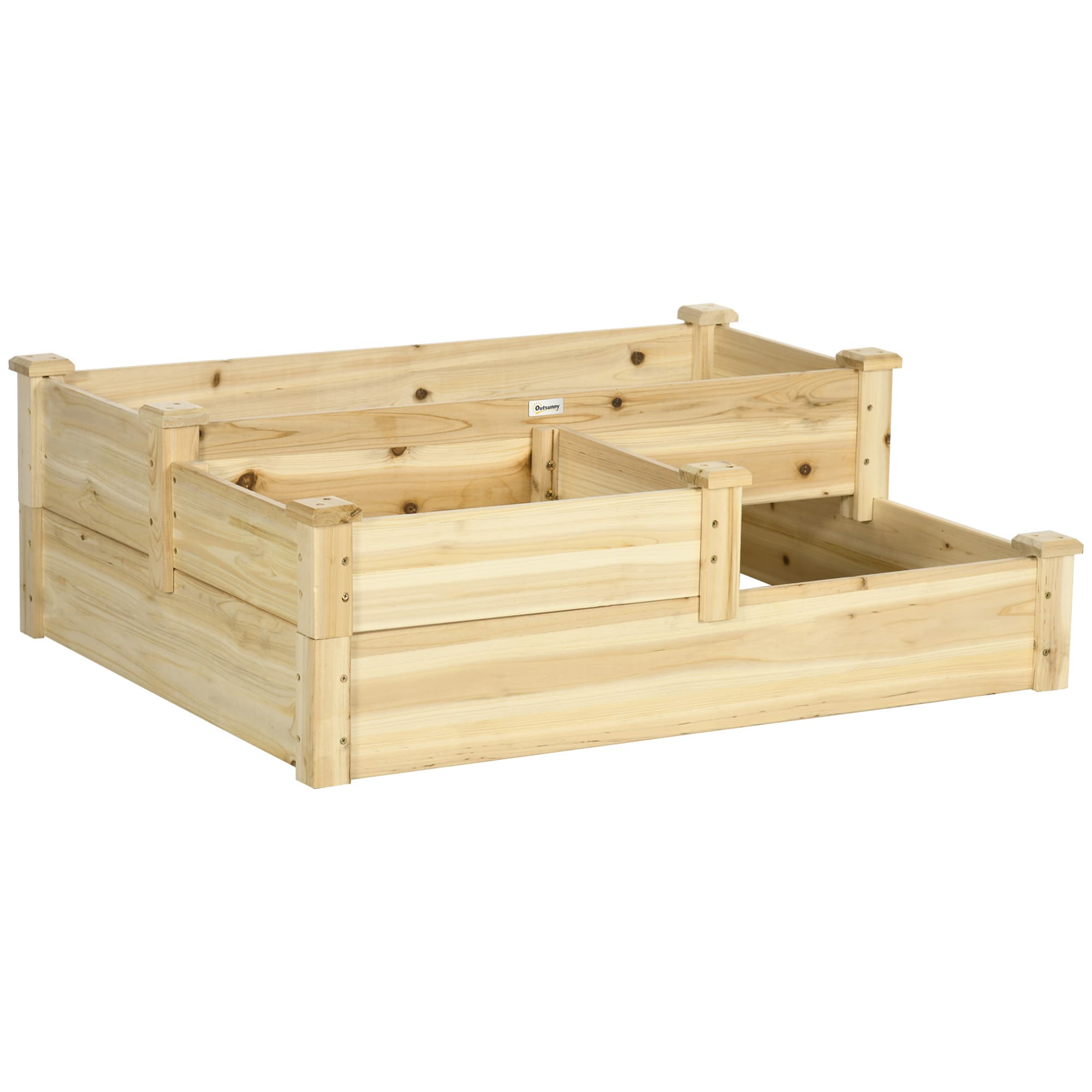 Outsunny Carré potager en bois jardinière extérieure en escalier 3 niveaux design sans fond 108 x 88 x 36 cm bois naturel
