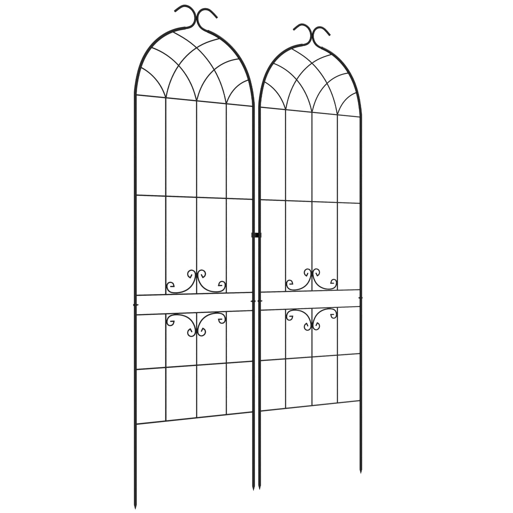 Outsunny Lot de 2 treillis de jardin, support pour plantes grimpantes en métal, 50L x 181H cm, noir